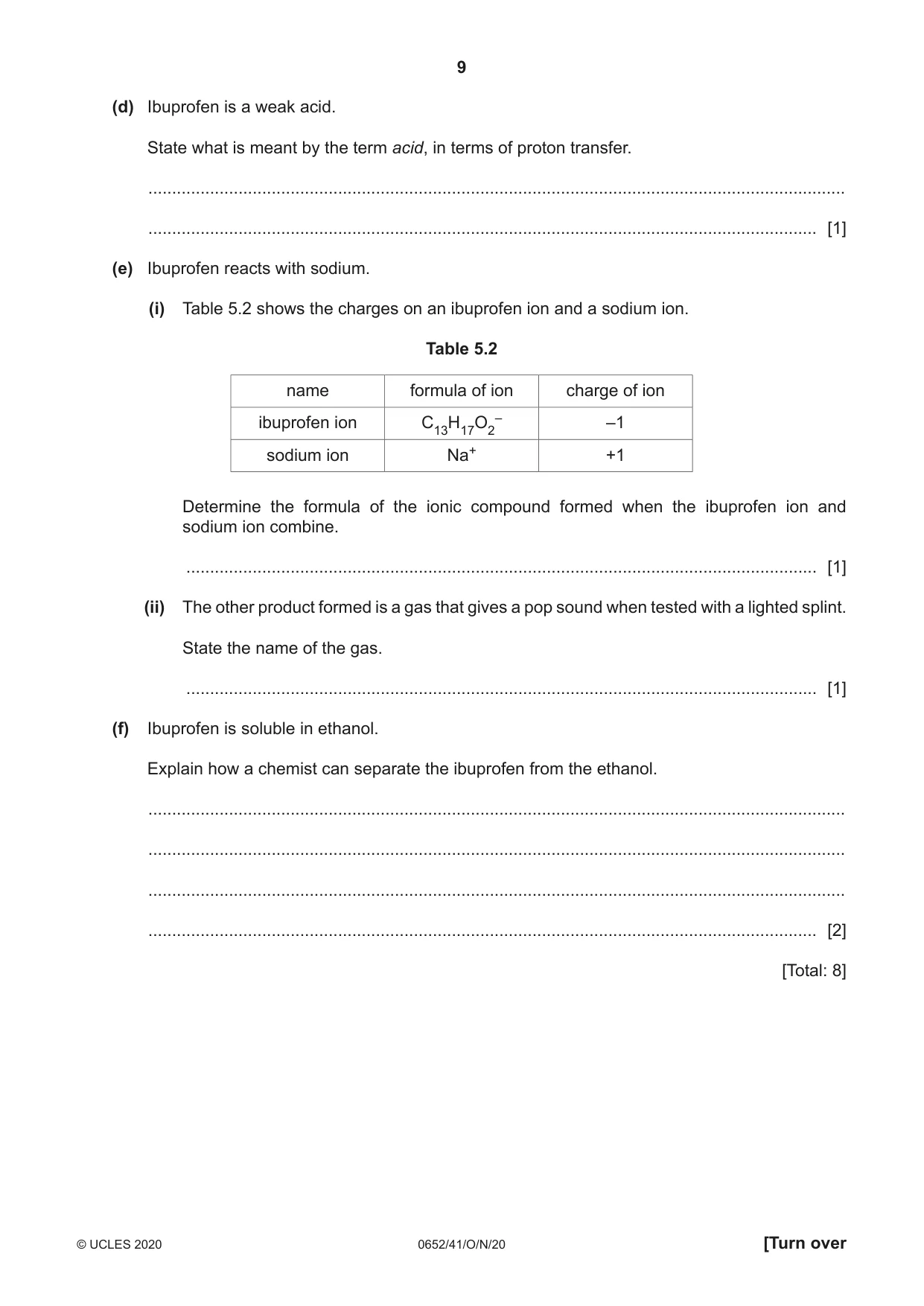 Cambridge IGCSE Physical Science 0652 2020 Oct/Nov Paper 4 · Variant 1 question paper, page 9 of 20