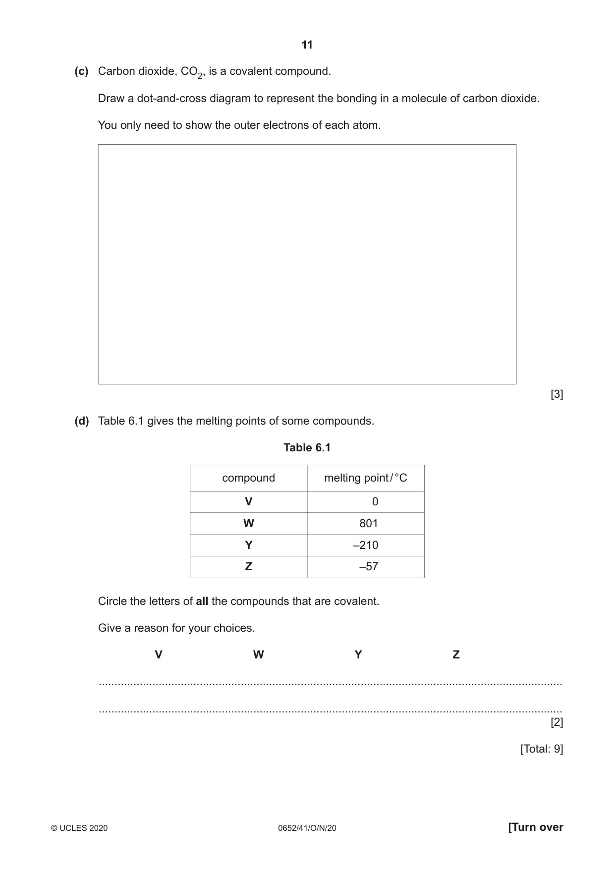 Cambridge IGCSE Physical Science 0652 2020 Oct/Nov Paper 4 · Variant 1 question paper, page 11 of 20