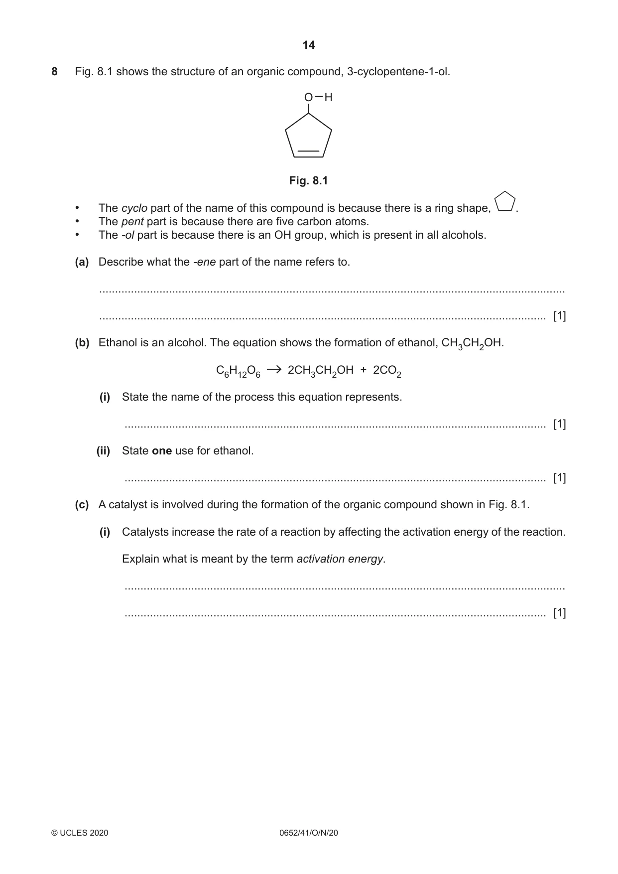 Cambridge IGCSE Physical Science 0652 2020 Oct/Nov Paper 4 · Variant 1 question paper, page 14 of 20
