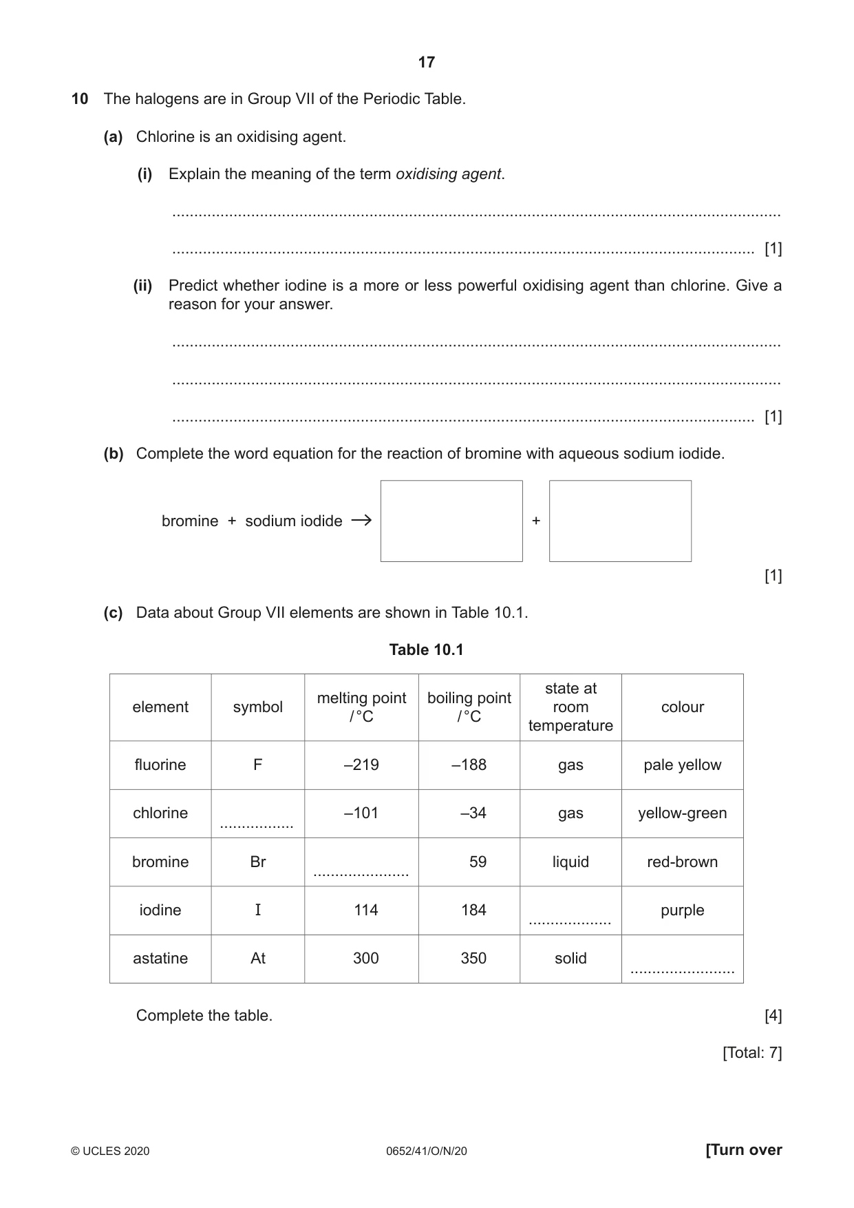 Cambridge IGCSE Physical Science 0652 2020 Oct/Nov Paper 4 · Variant 1 question paper, page 17 of 20