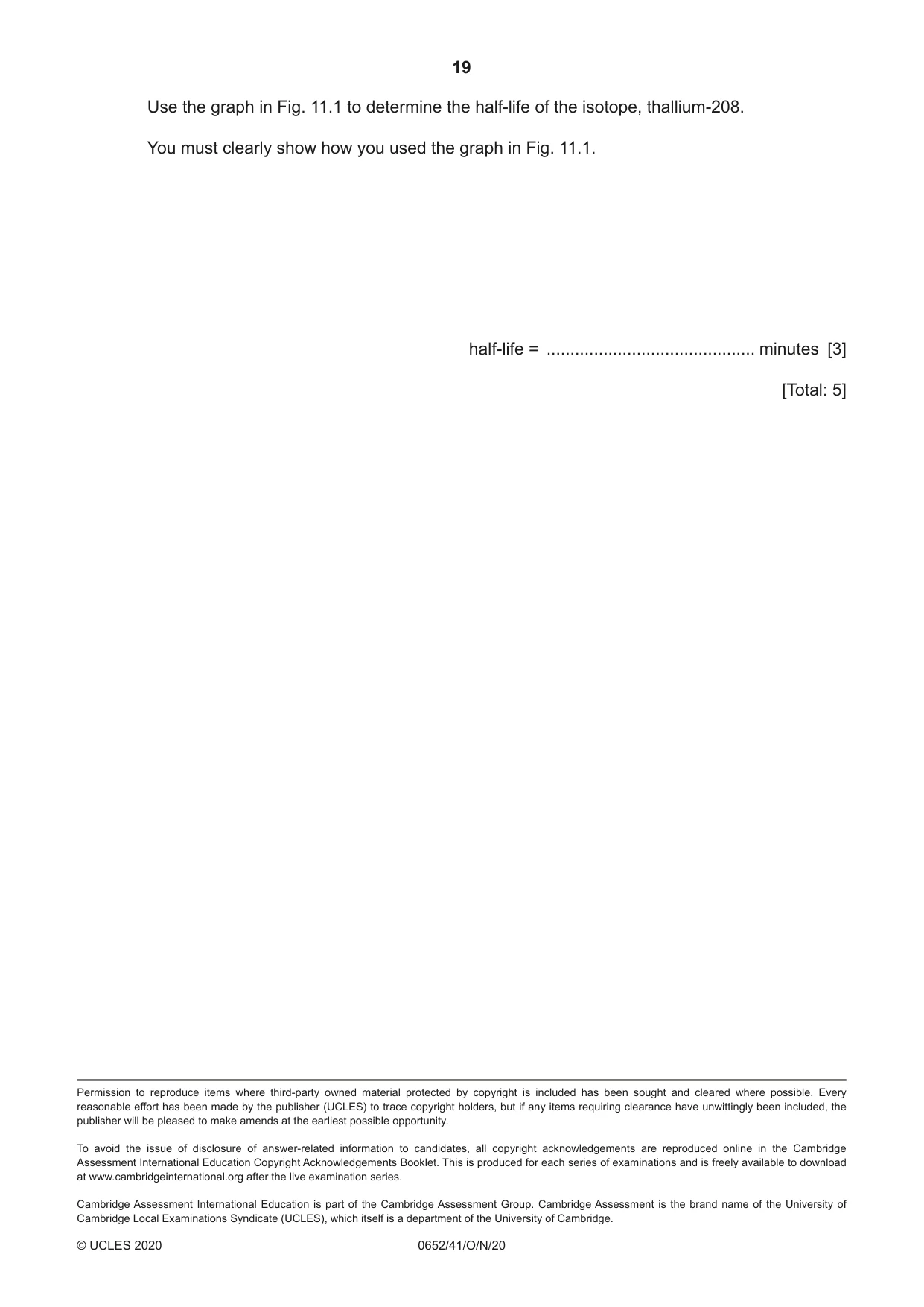 Cambridge IGCSE Physical Science 0652 2020 Oct/Nov Paper 4 · Variant 1 question paper, page 19 of 20