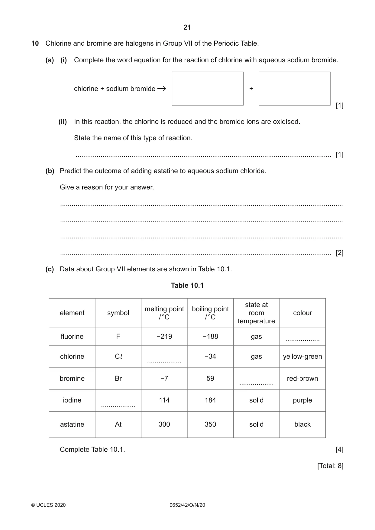 Cambridge IGCSE Physical Science 0652 2020 Oct/Nov Paper 4 · Variant 2 question paper, page 21 of 24