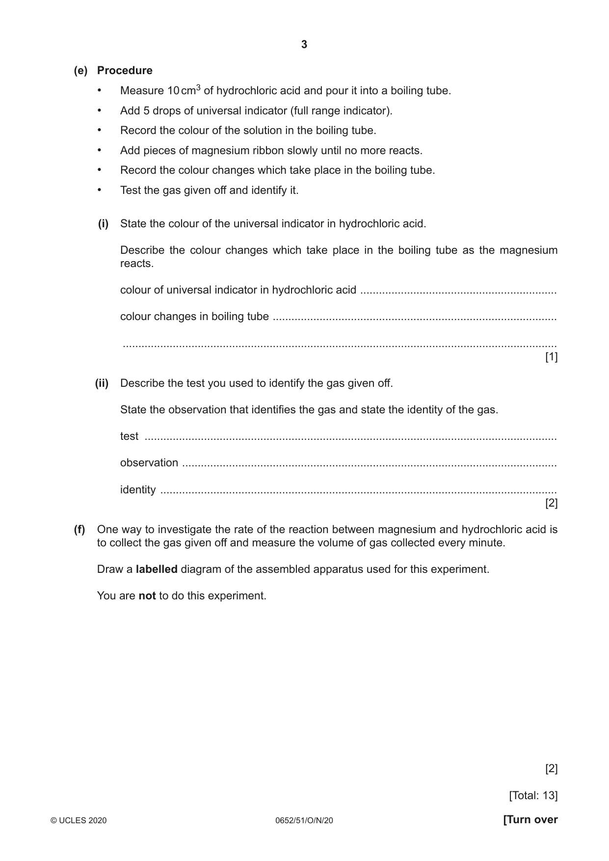 Cambridge IGCSE Physical Science 0652 2020 Oct/Nov Paper 5 · Variant 1 question paper, page 3 of 16