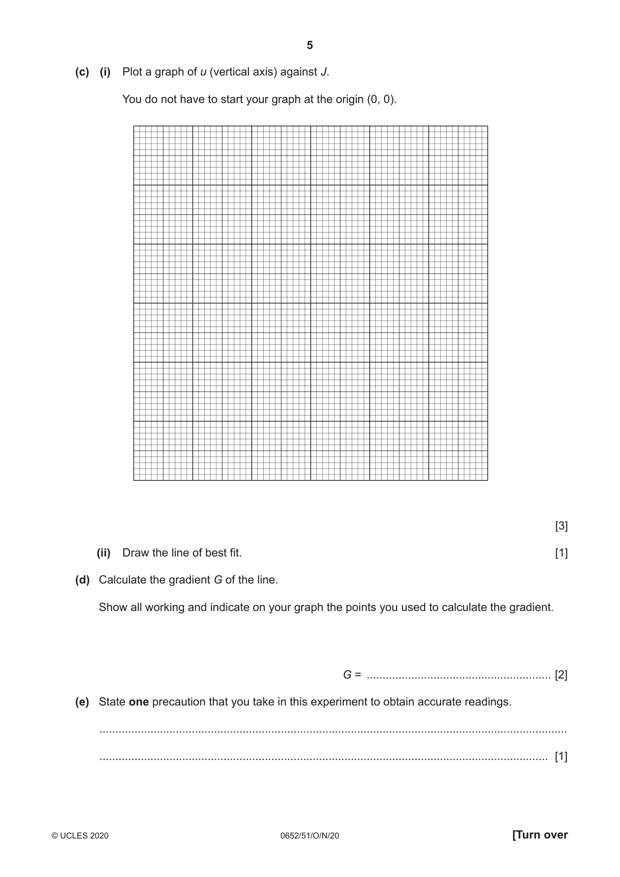 Cambridge IGCSE Physical Science 0652 2020 Oct/Nov Paper 5 · Variant 1 question paper, page 5 of 16