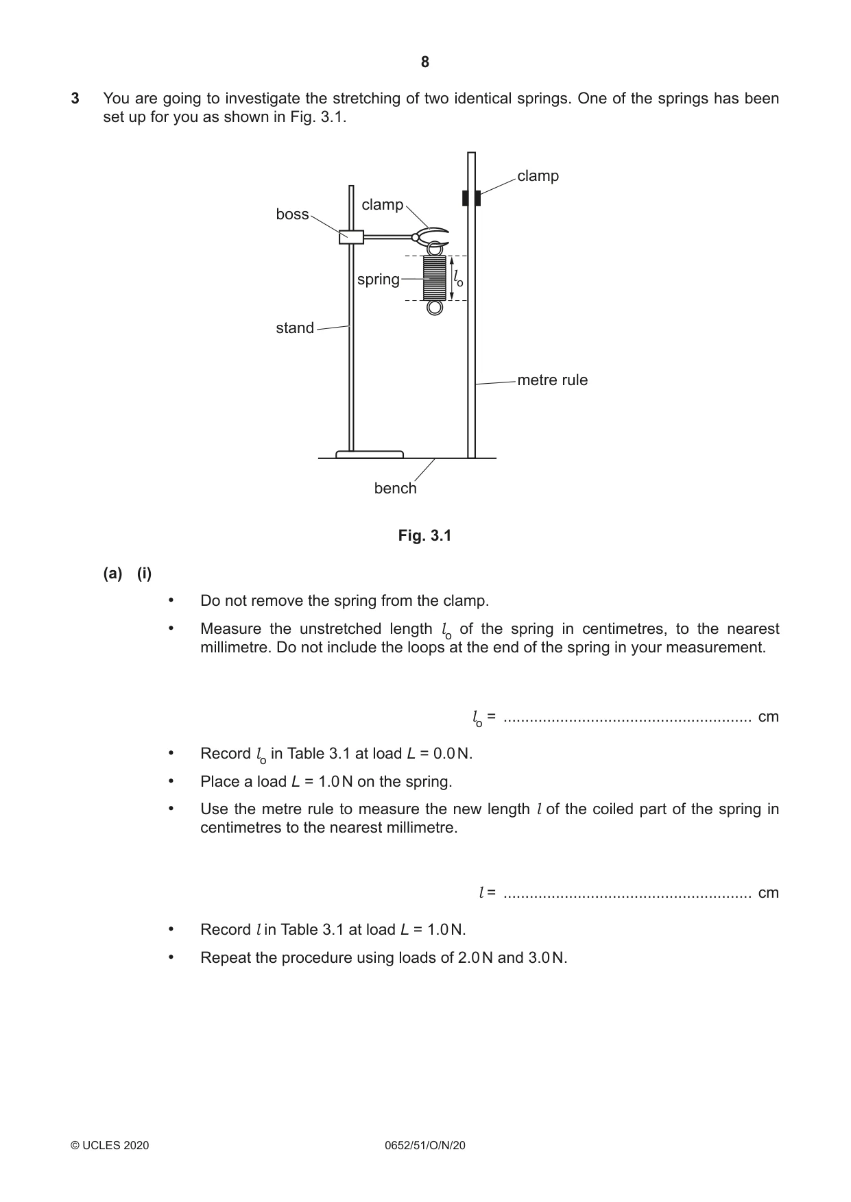 Cambridge IGCSE Physical Science 0652 2020 Oct/Nov Paper 5 · Variant 1 question paper, page 8 of 16