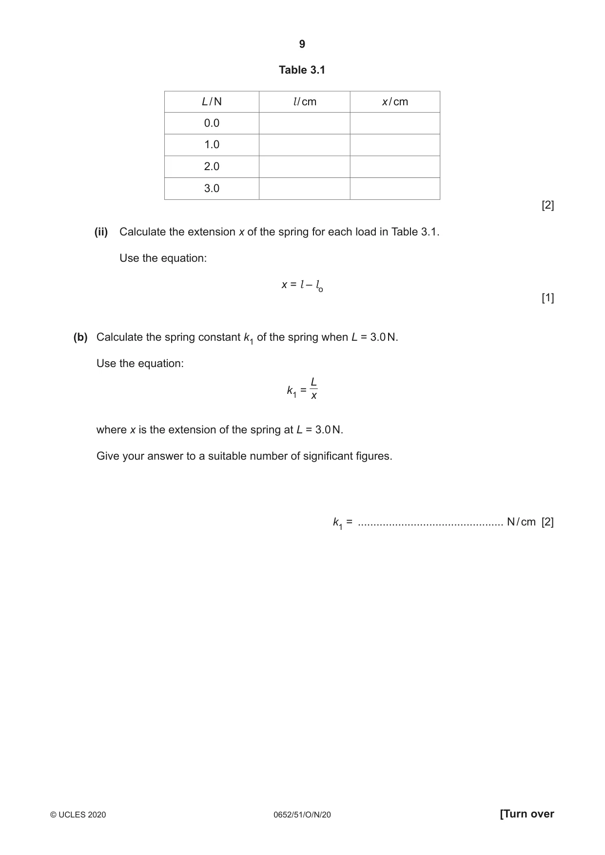 Cambridge IGCSE Physical Science 0652 2020 Oct/Nov Paper 5 · Variant 1 question paper, page 9 of 16