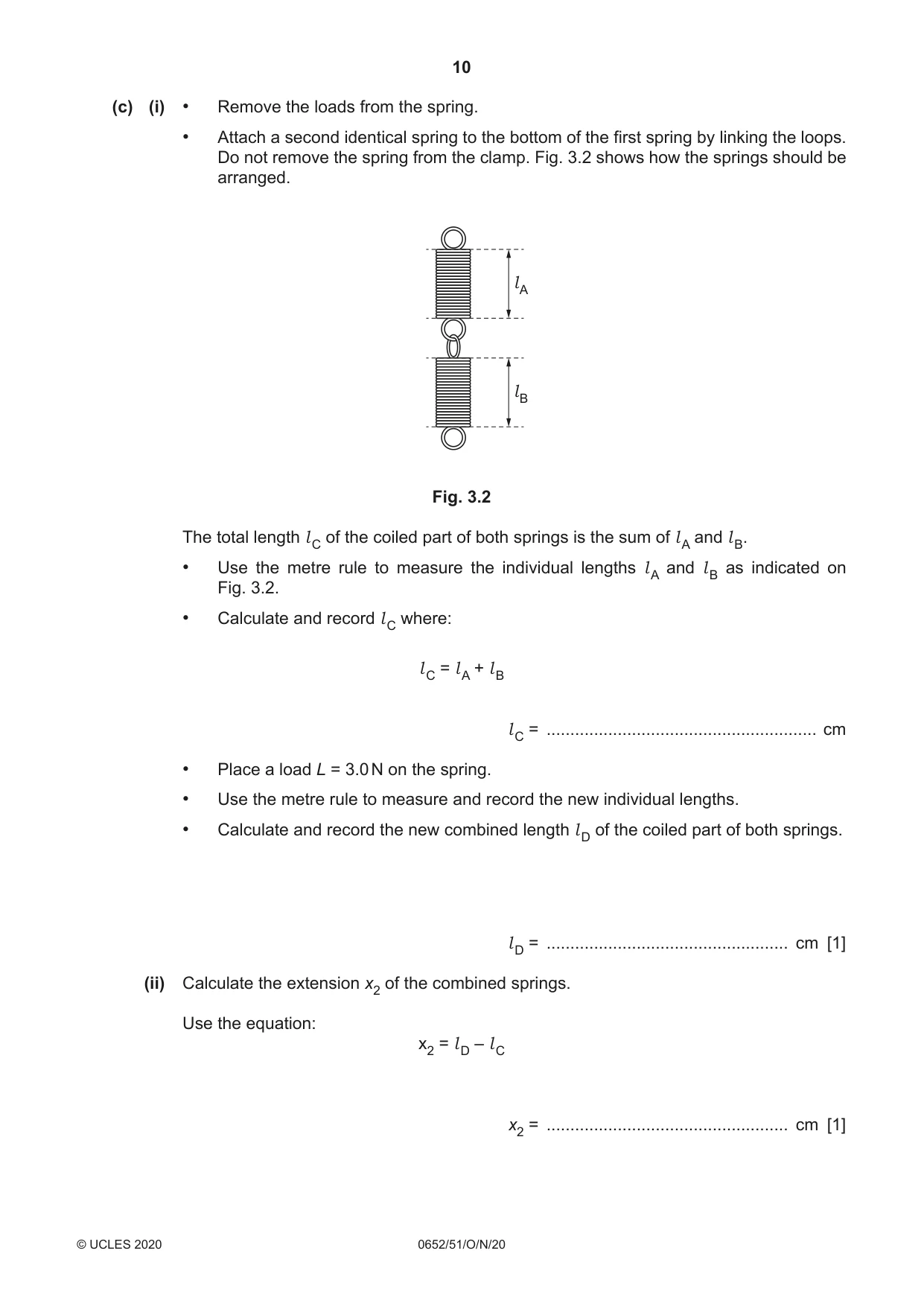 Cambridge IGCSE Physical Science 0652 2020 Oct/Nov Paper 5 · Variant 1 question paper, page 10 of 16