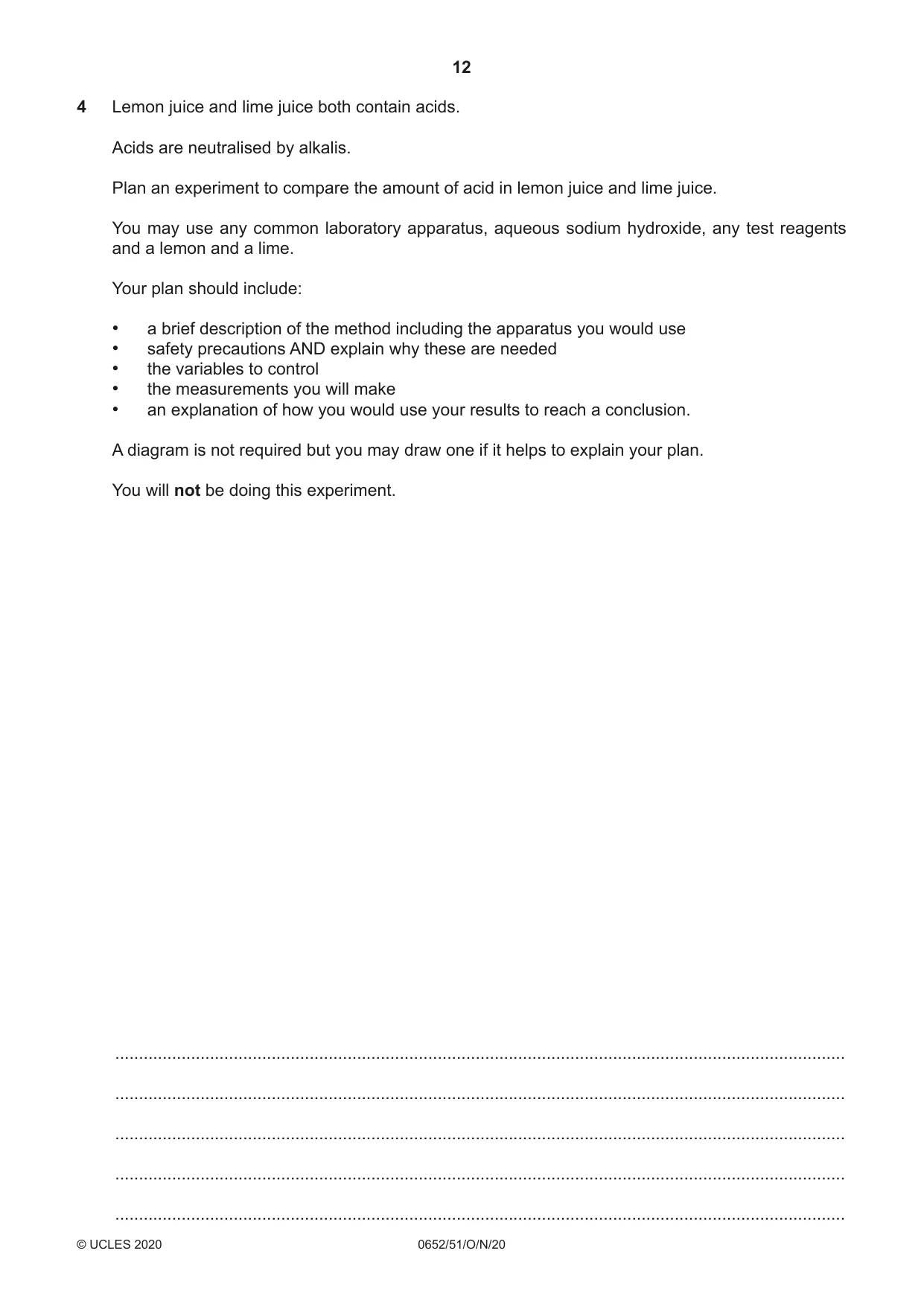 Cambridge IGCSE Physical Science 0652 2020 Oct/Nov Paper 5 · Variant 1 question paper, page 12 of 16