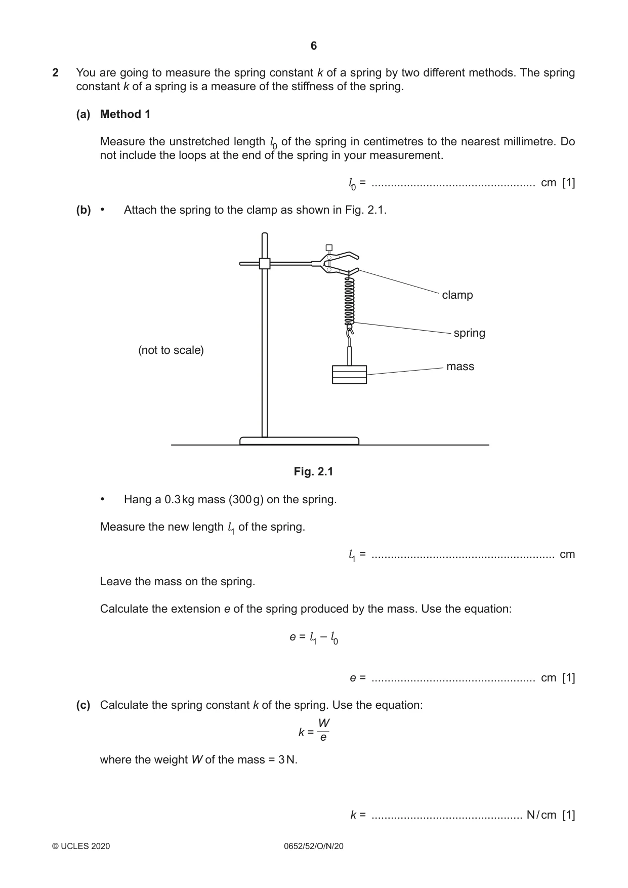 Cambridge IGCSE Physical Science 0652 2020 Oct/Nov Paper 5 · Variant 2 question paper, page 6 of 16