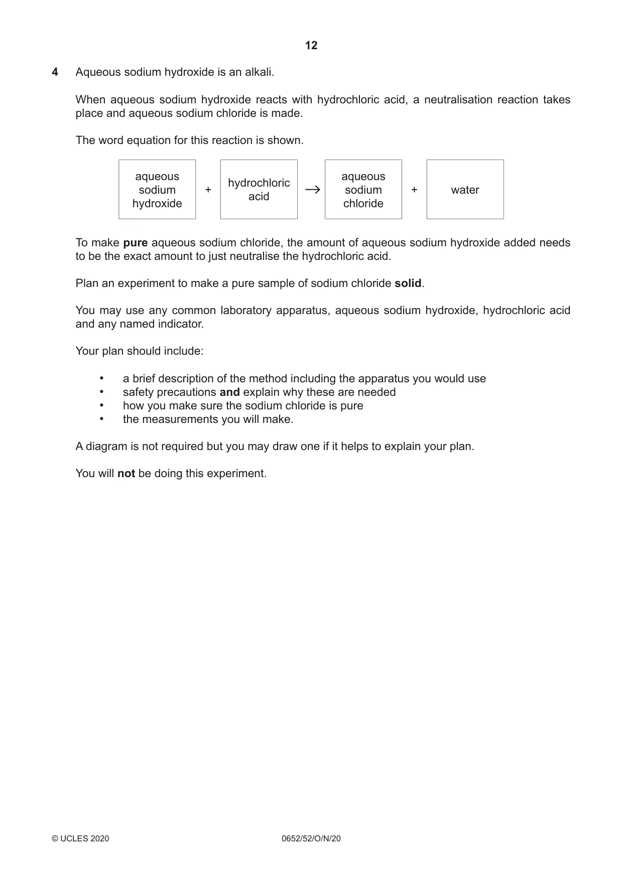 Cambridge IGCSE Physical Science 0652 2020 Oct/Nov Paper 5 · Variant 2 question paper, page 12 of 16