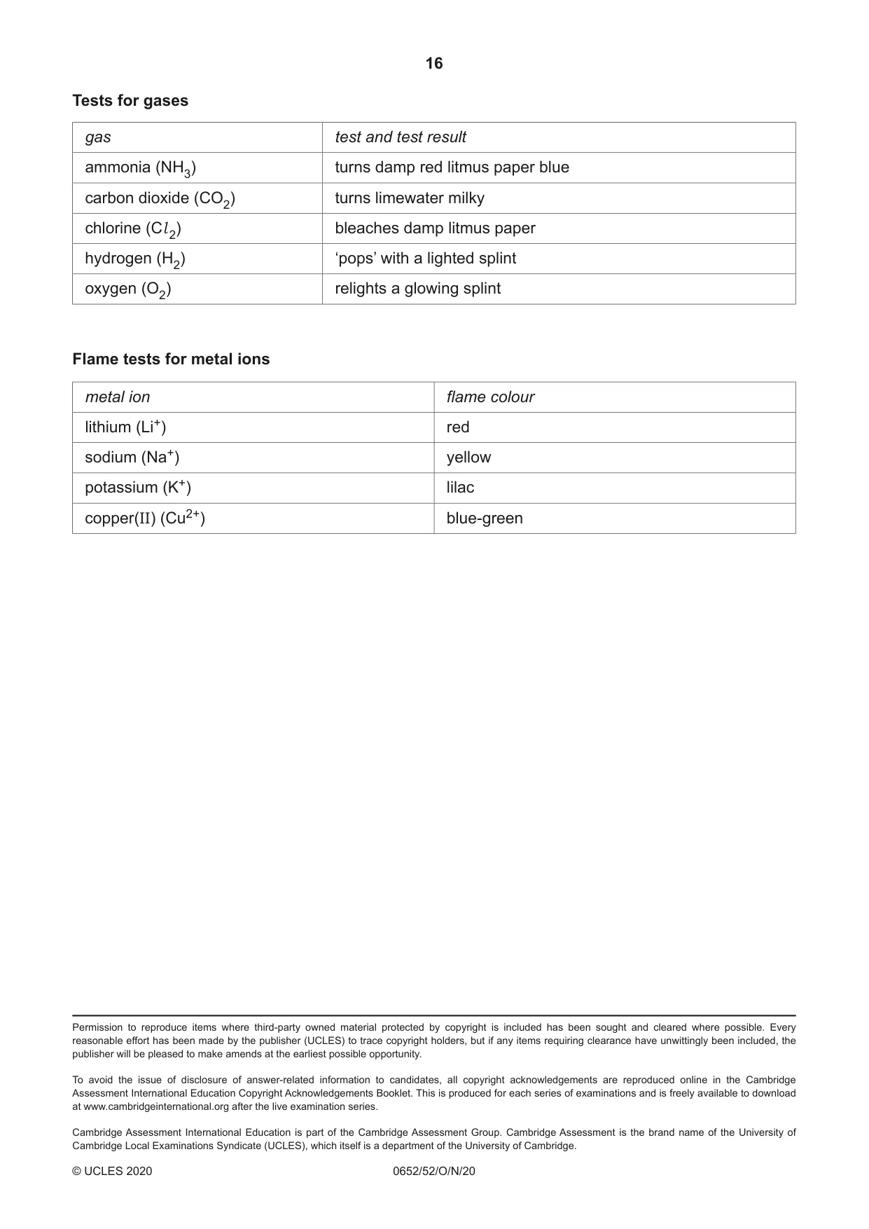 Cambridge IGCSE Physical Science 0652 2020 Oct/Nov Paper 5 · Variant 2 question paper, page 16 of 16