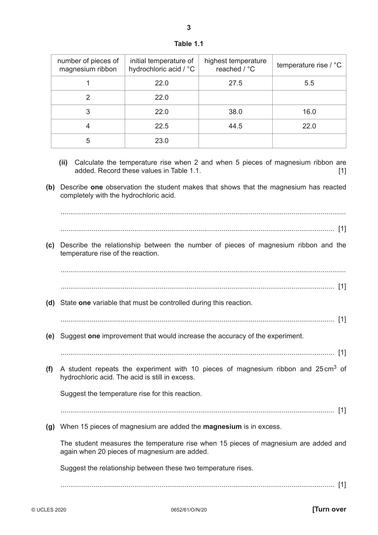 Cambridge IGCSE Physical Science 0652 2020 Oct/Nov Paper 6 · Variant 1 question paper, page 3 of 16