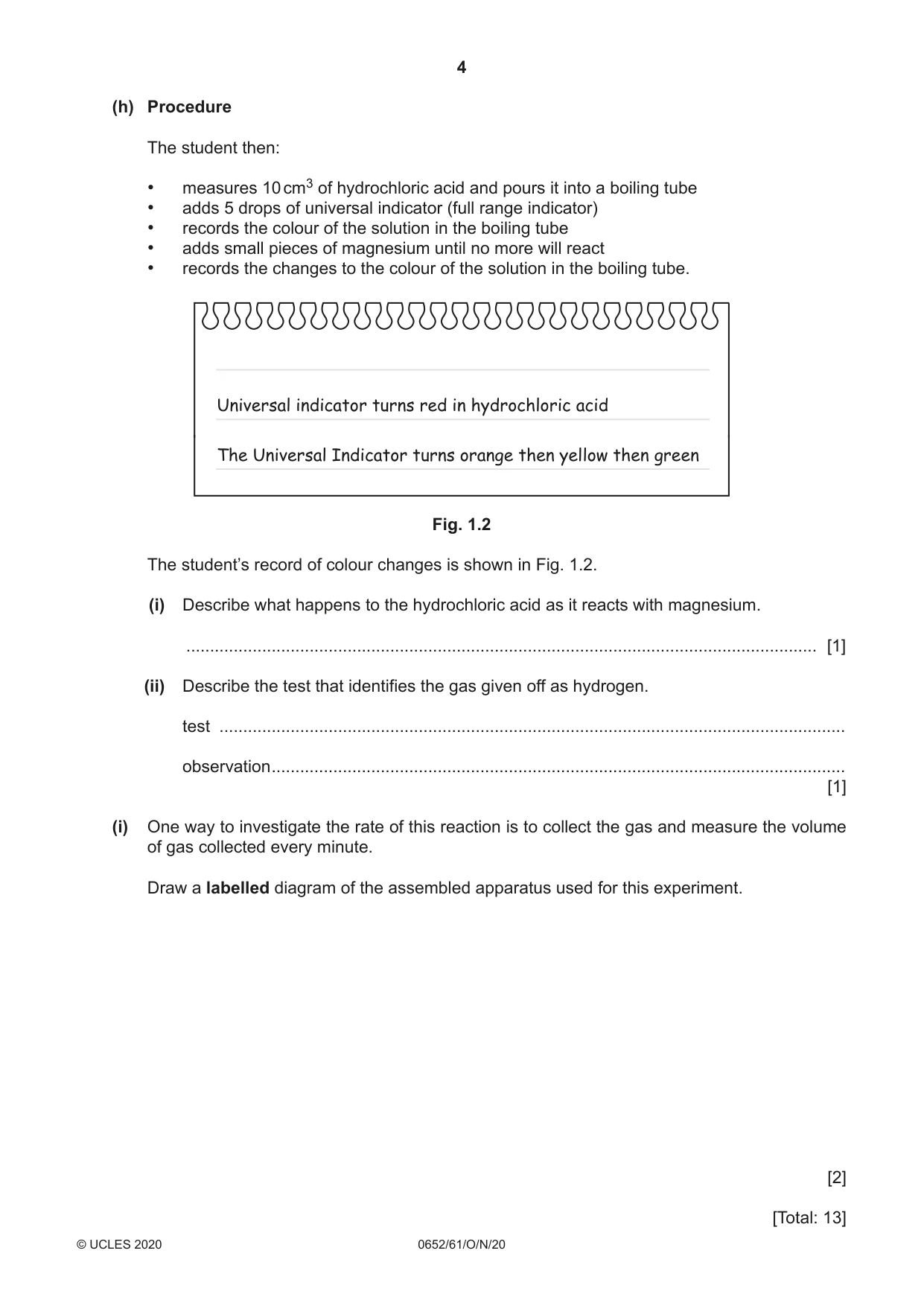 Cambridge IGCSE Physical Science 0652 2020 Oct/Nov Paper 6 · Variant 1 question paper, page 4 of 16