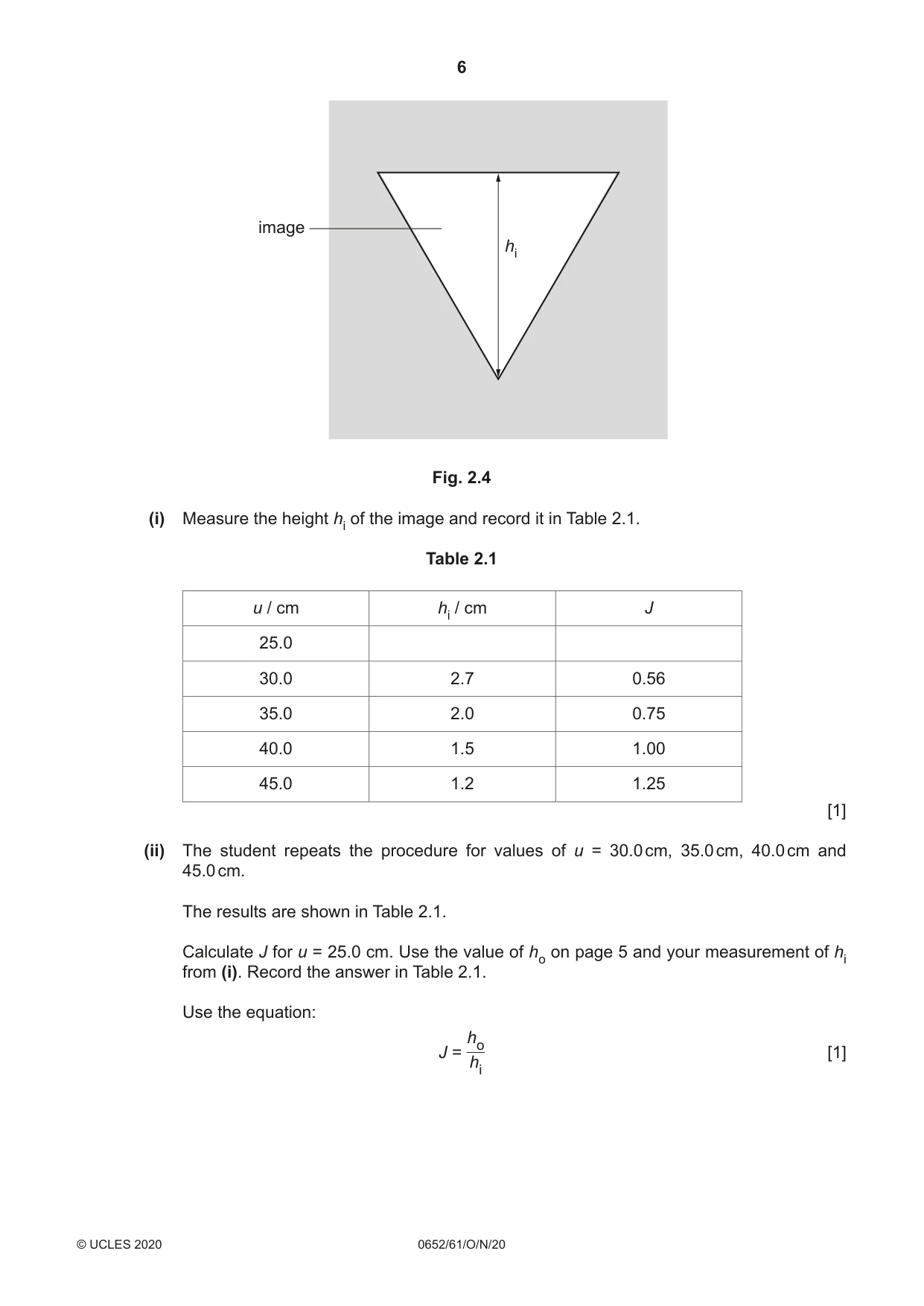 Cambridge IGCSE Physical Science 0652 2020 Oct/Nov Paper 6 · Variant 1 question paper, page 6 of 16