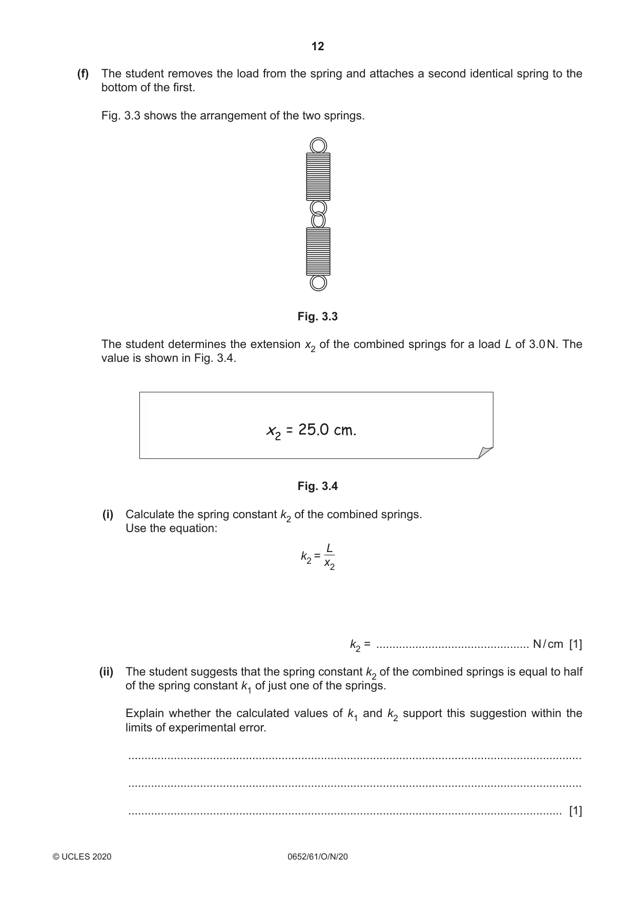 Cambridge IGCSE Physical Science 0652 2020 Oct/Nov Paper 6 · Variant 1 question paper, page 12 of 16