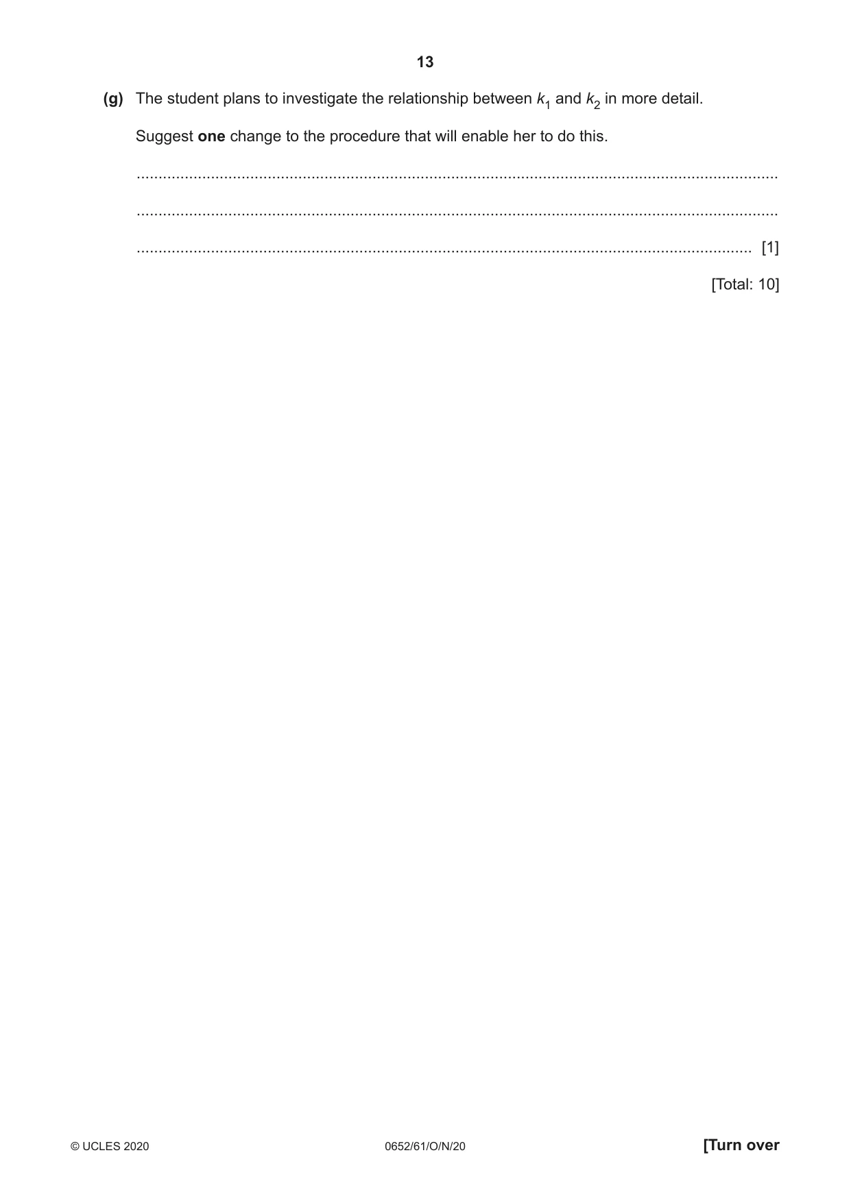 Cambridge IGCSE Physical Science 0652 2020 Oct/Nov Paper 6 · Variant 1 question paper, page 13 of 16