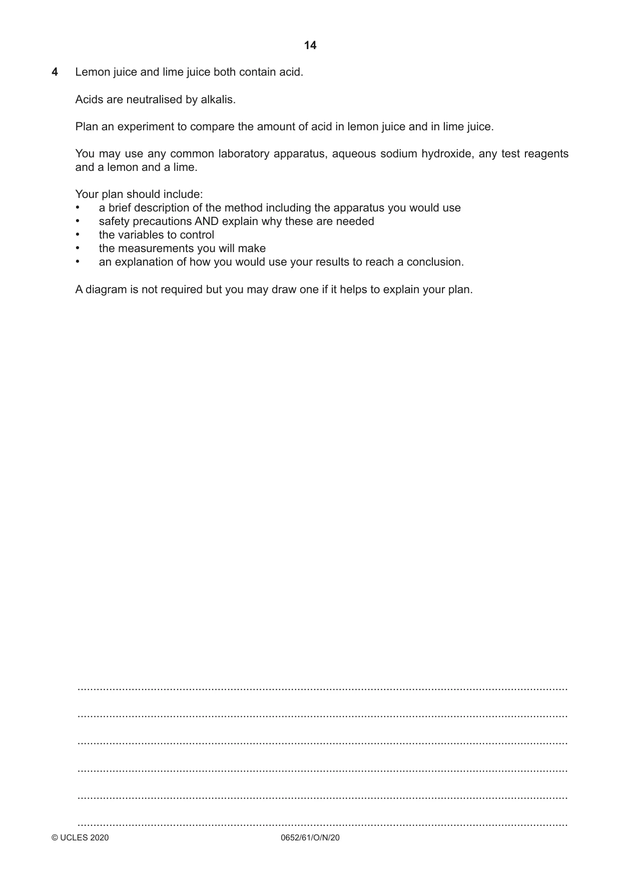 Cambridge IGCSE Physical Science 0652 2020 Oct/Nov Paper 6 · Variant 1 question paper, page 14 of 16