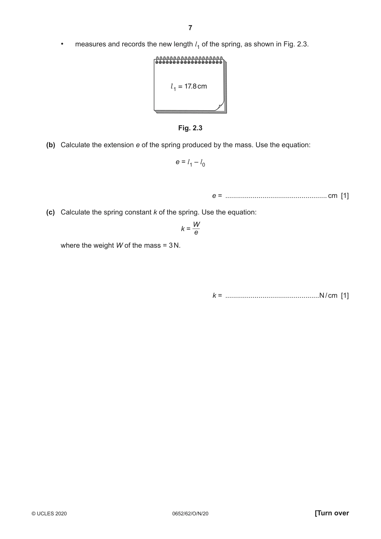 Cambridge IGCSE Physical Science 0652 2020 Oct/Nov Paper 6 · Variant 2 question paper, page 7 of 16