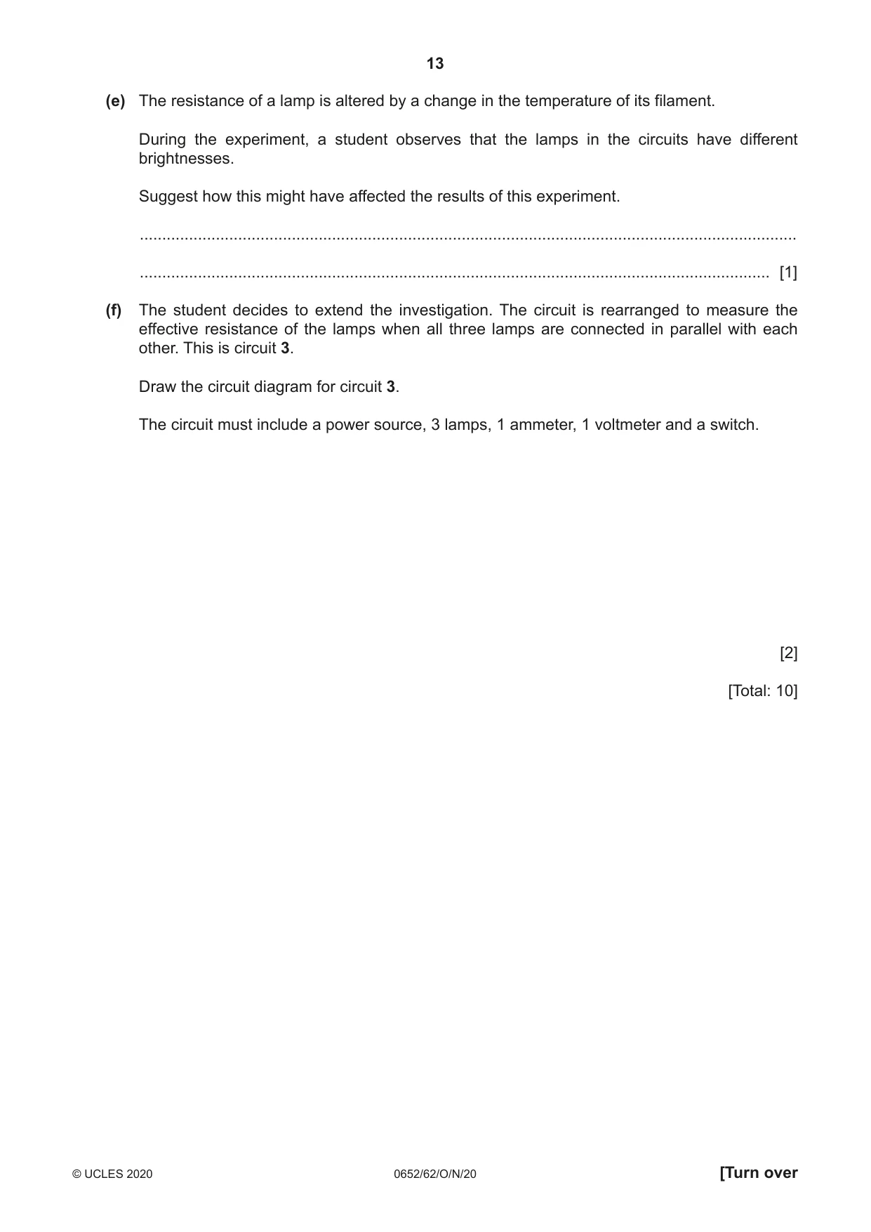 Cambridge IGCSE Physical Science 0652 2020 Oct/Nov Paper 6 · Variant 2 question paper, page 13 of 16