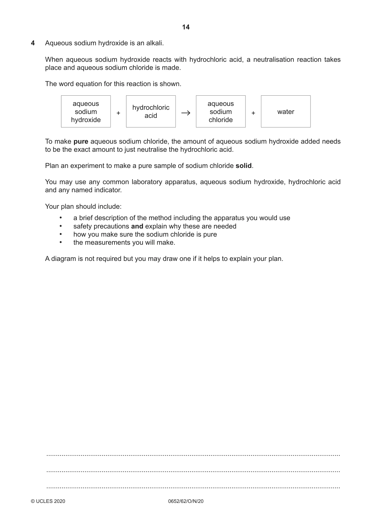 Cambridge IGCSE Physical Science 0652 2020 Oct/Nov Paper 6 · Variant 2 question paper, page 14 of 16
