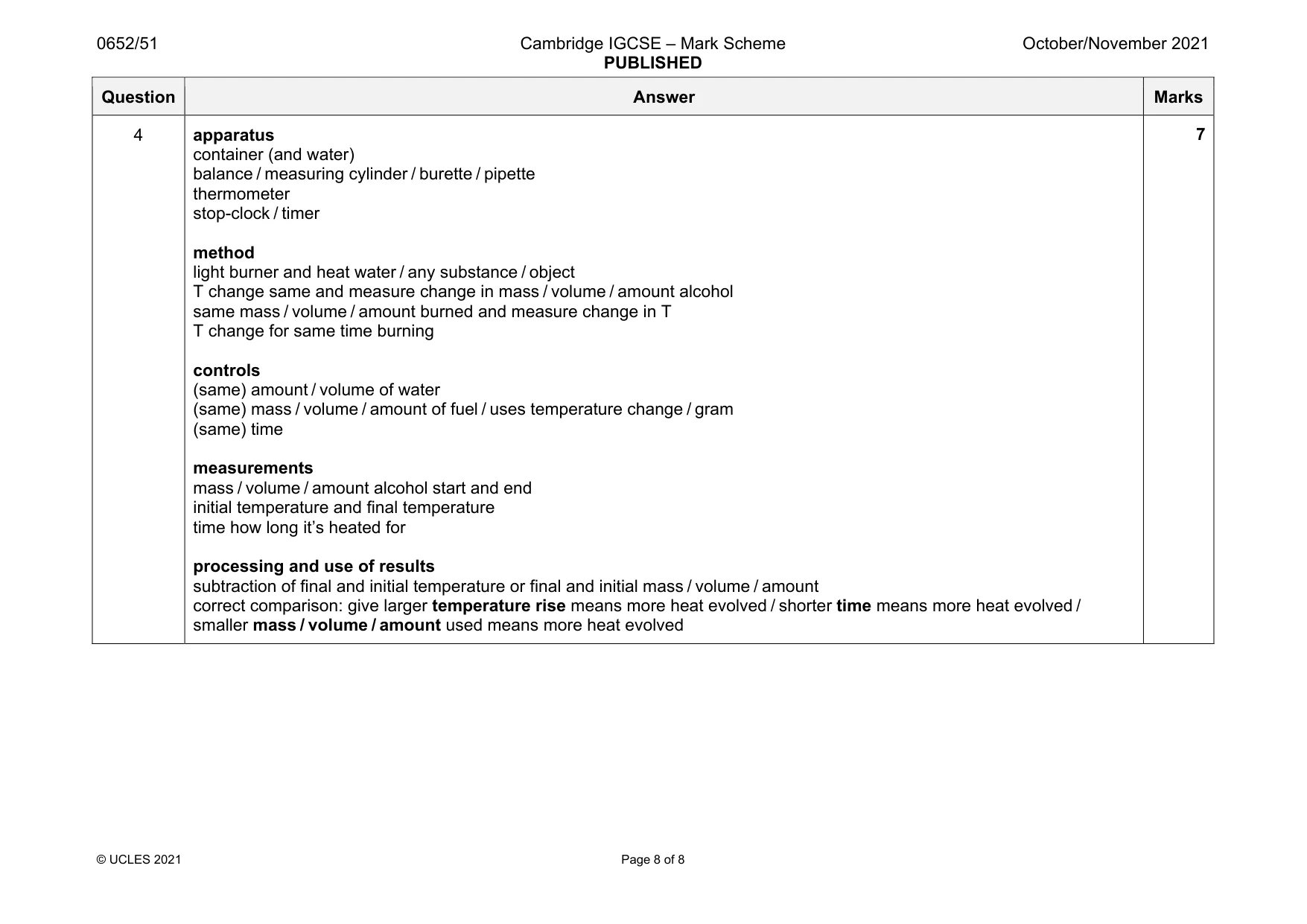 Mark scheme, page 8 of 8