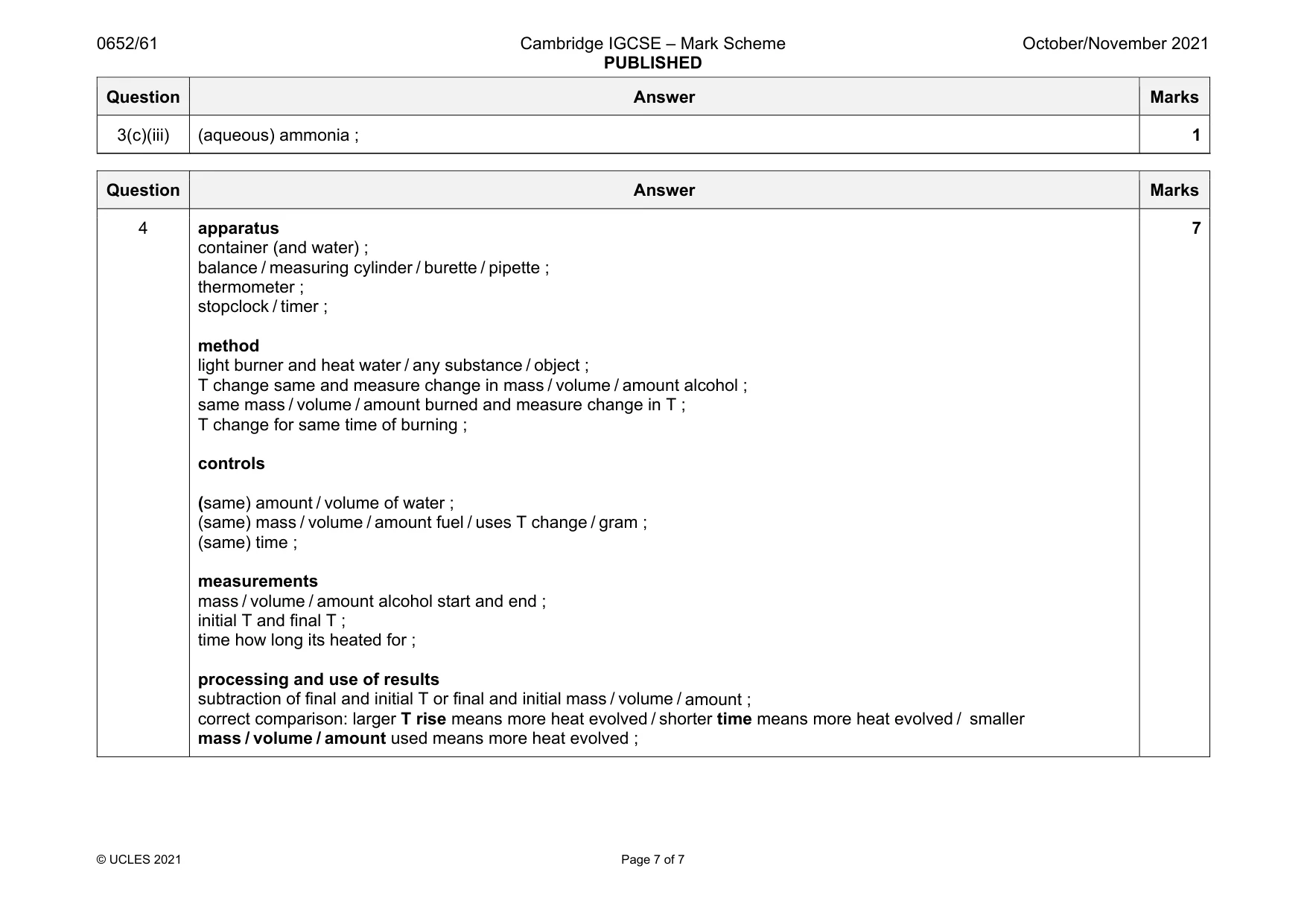 Mark scheme, page 7 of 7