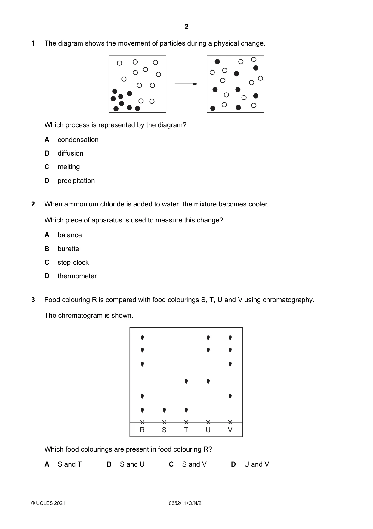 Cambridge IGCSE Physical Science 0652 2021 Oct/Nov Paper 1 · Variant 1 question paper, page 2 of 16