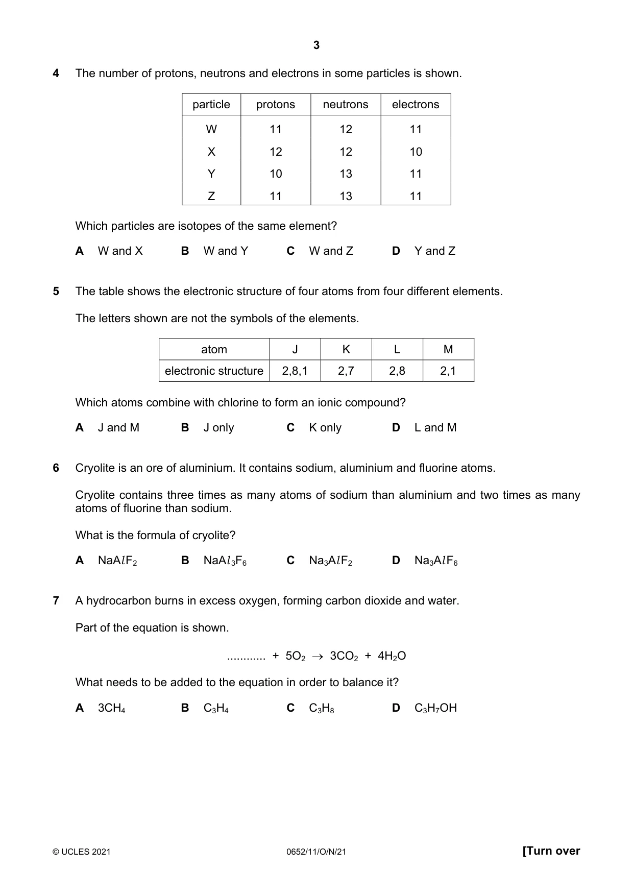 Cambridge IGCSE Physical Science 0652 2021 Oct/Nov Paper 1 · Variant 1 question paper, page 3 of 16