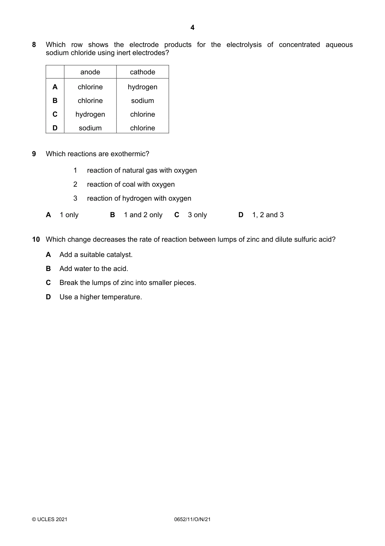 Cambridge IGCSE Physical Science 0652 2021 Oct/Nov Paper 1 · Variant 1 question paper, page 4 of 16