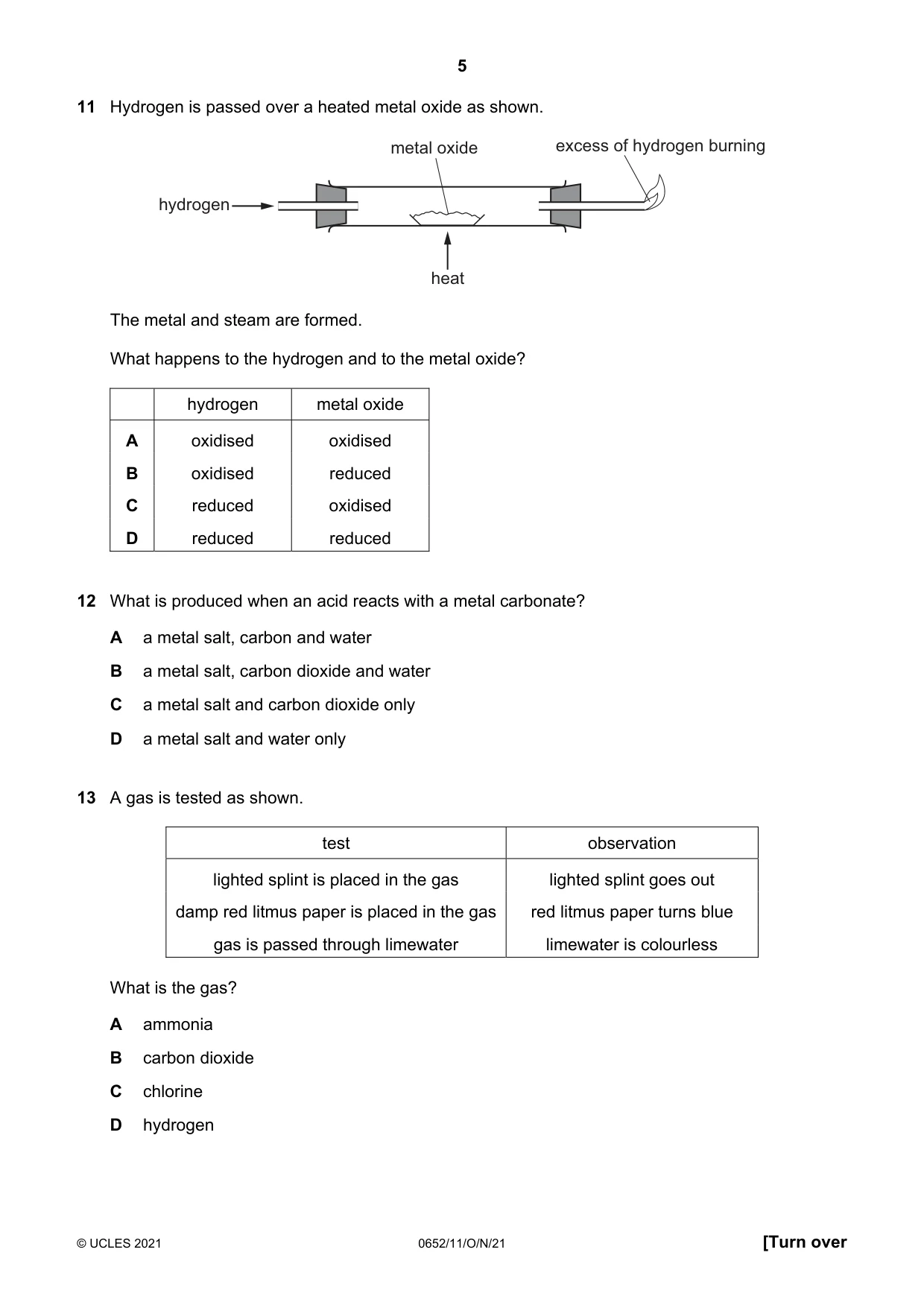 Cambridge IGCSE Physical Science 0652 2021 Oct/Nov Paper 1 · Variant 1 question paper, page 5 of 16
