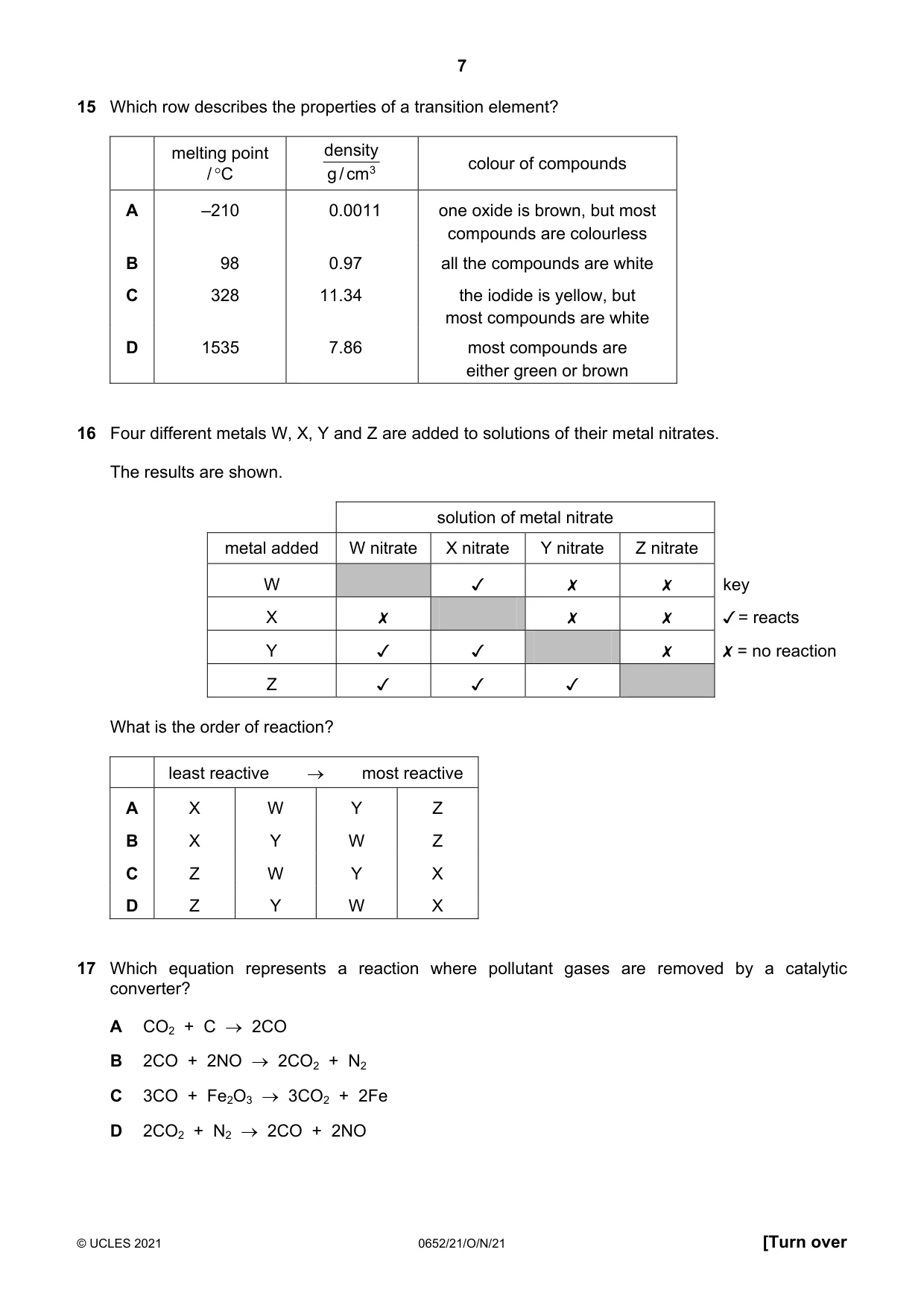 Cambridge IGCSE Physical Science 0652 2021 Oct/Nov Paper 2 · Variant 1 question paper, page 7 of 20