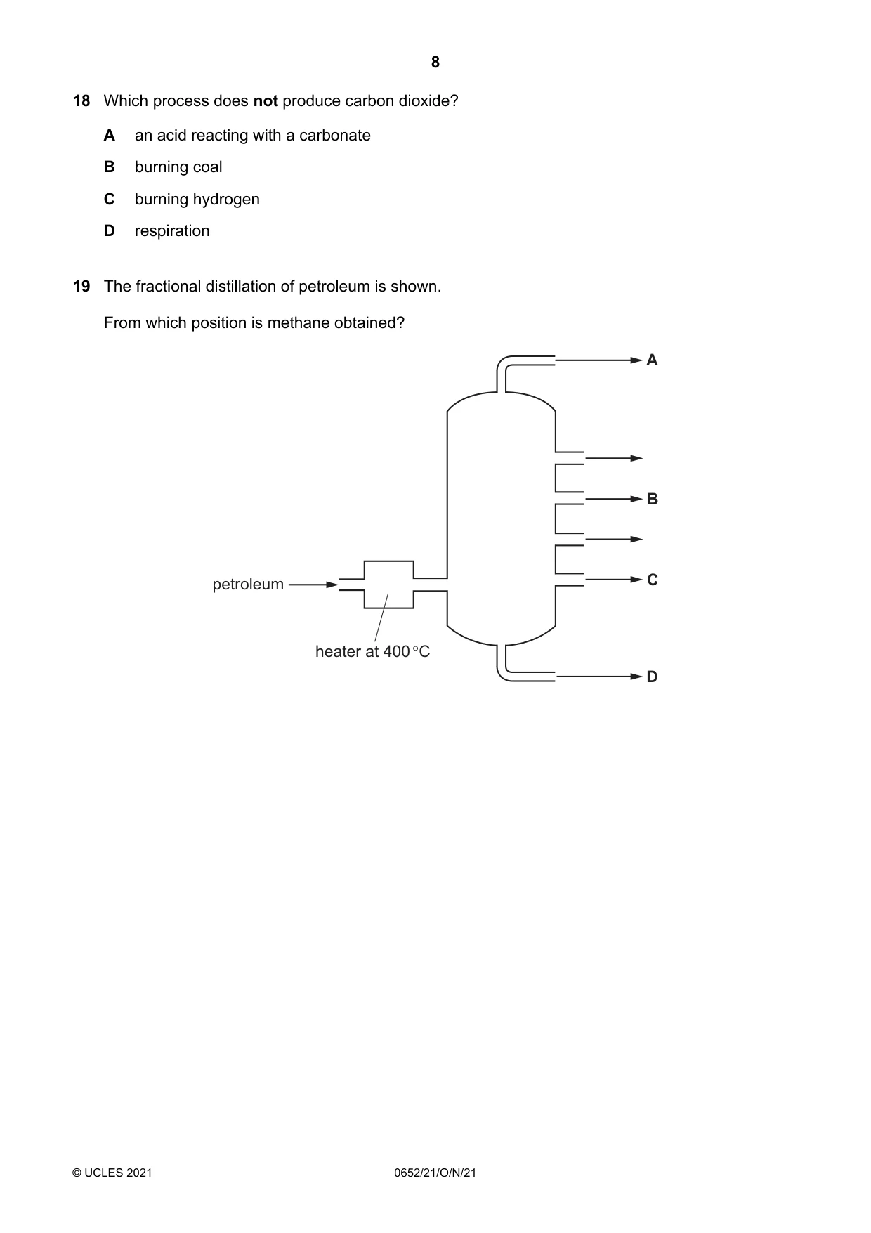 Cambridge IGCSE Physical Science 0652 2021 Oct/Nov Paper 2 · Variant 1 question paper, page 8 of 20