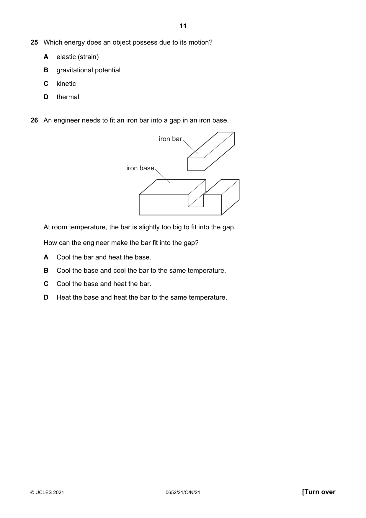 Cambridge IGCSE Physical Science 0652 2021 Oct/Nov Paper 2 · Variant 1 question paper, page 11 of 20