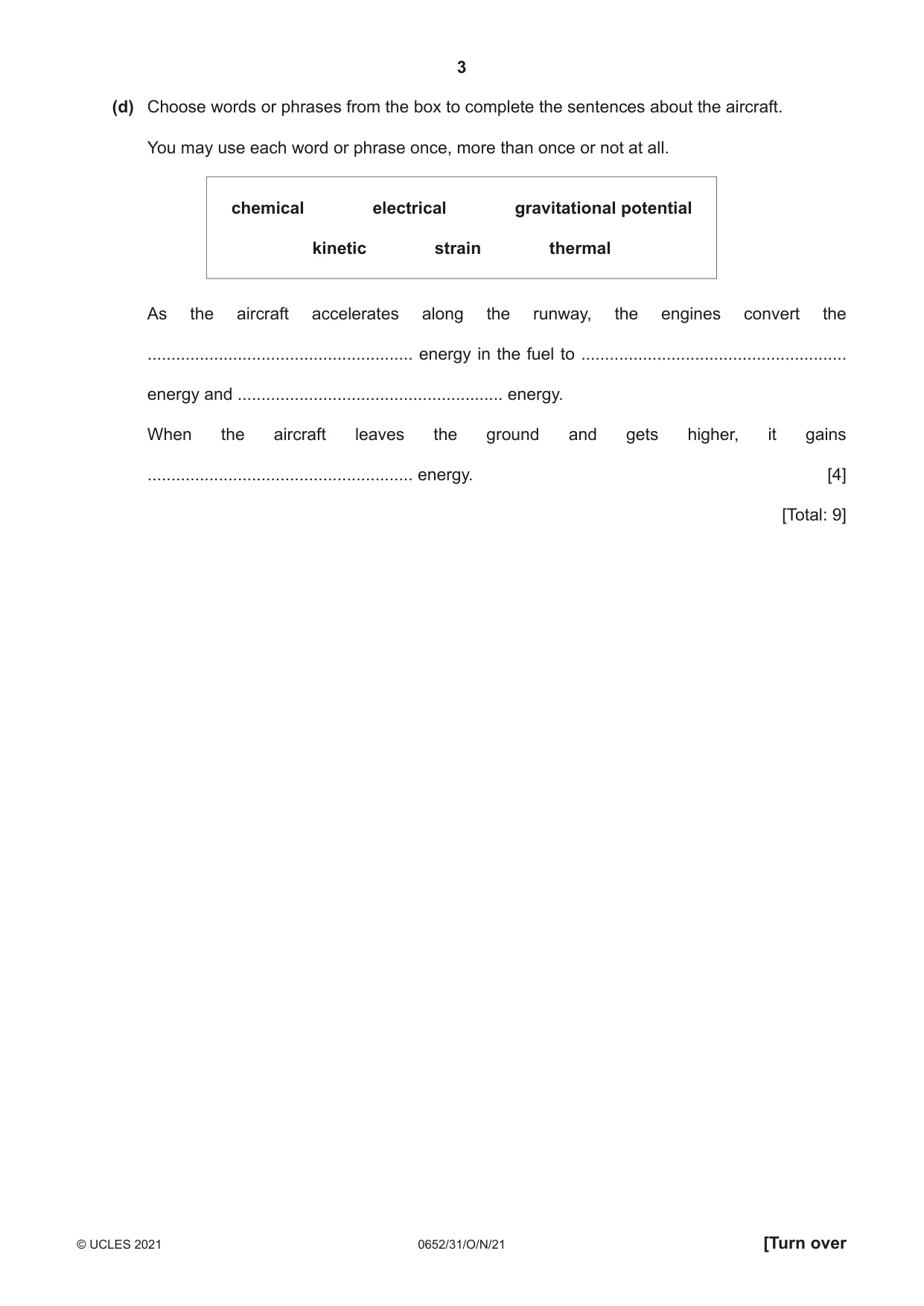 Cambridge IGCSE Physical Science 0652 2021 Oct/Nov Paper 3 · Variant 1 question paper, page 3 of 20