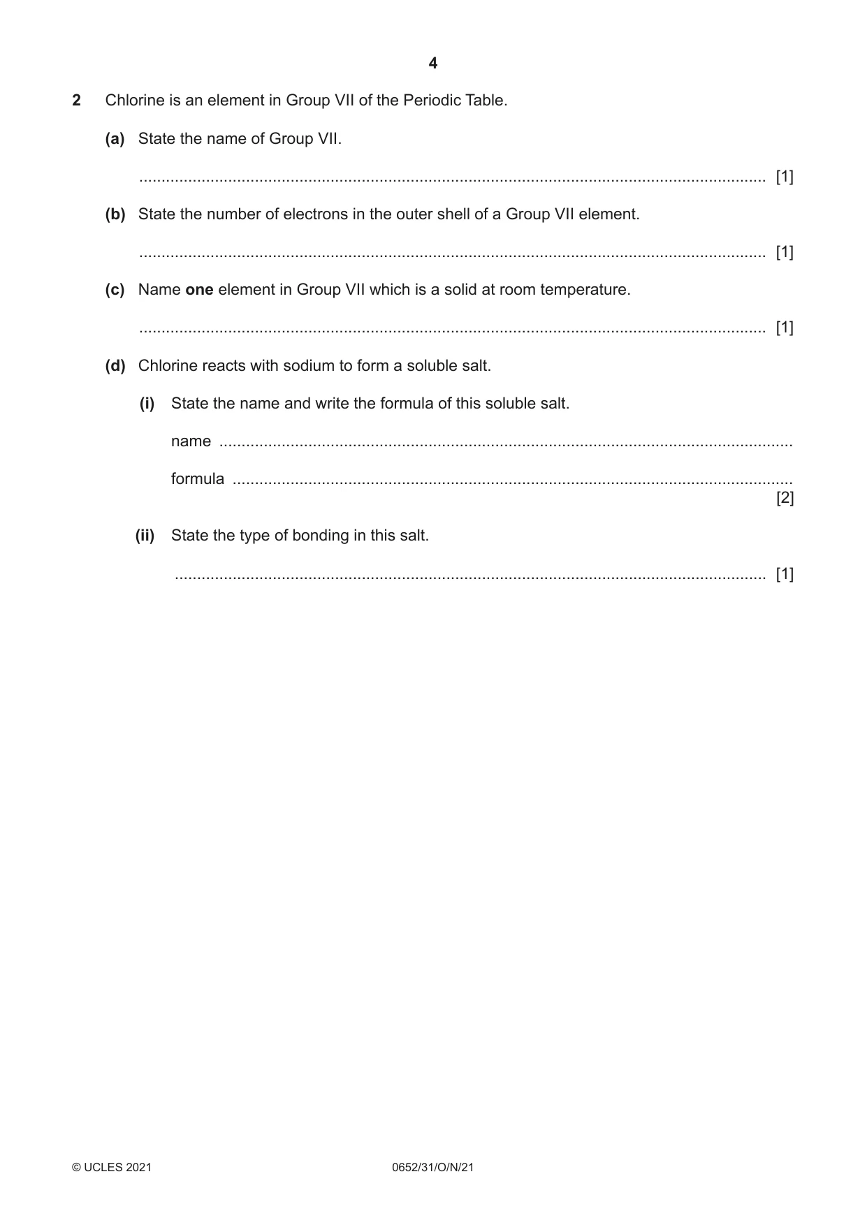Cambridge IGCSE Physical Science 0652 2021 Oct/Nov Paper 3 · Variant 1 question paper, page 4 of 20