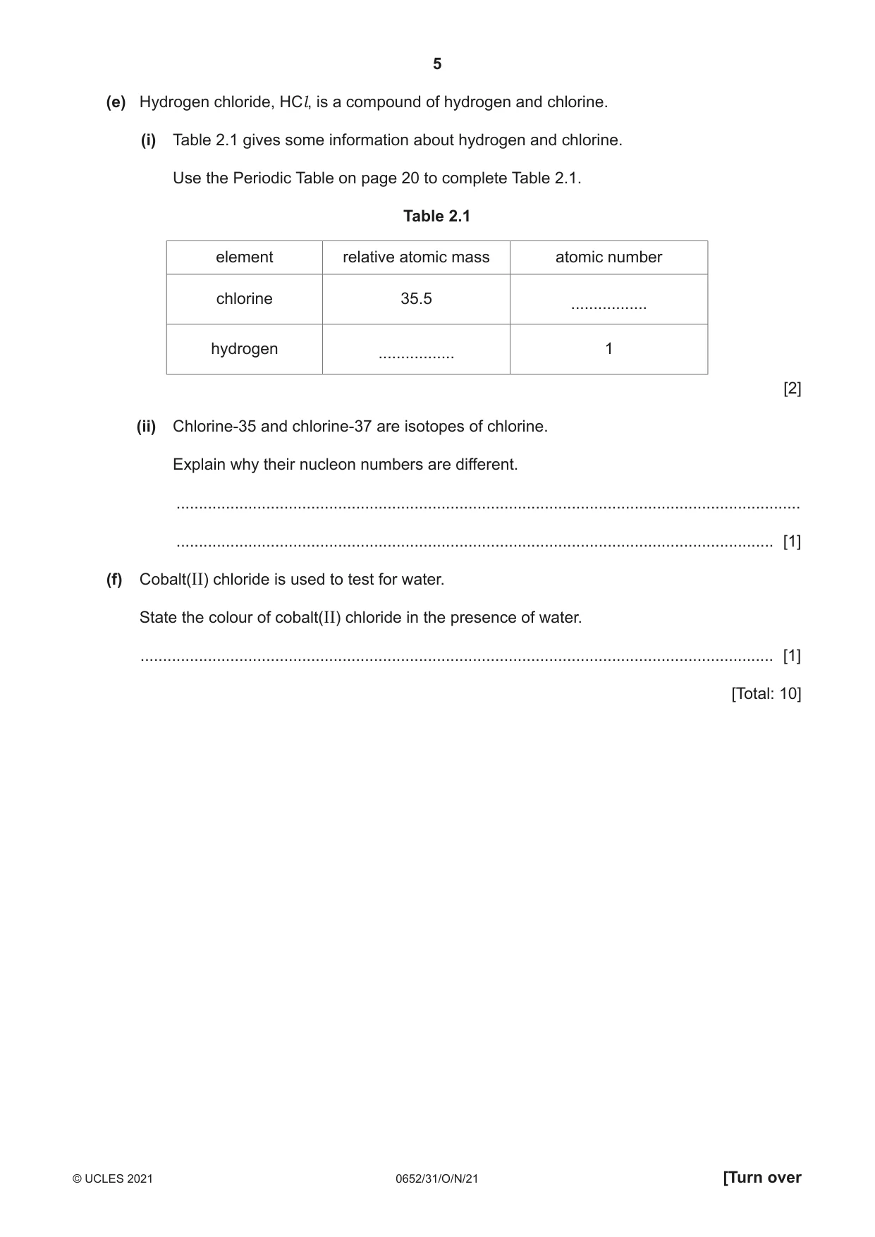 Cambridge IGCSE Physical Science 0652 2021 Oct/Nov Paper 3 · Variant 1 question paper, page 5 of 20