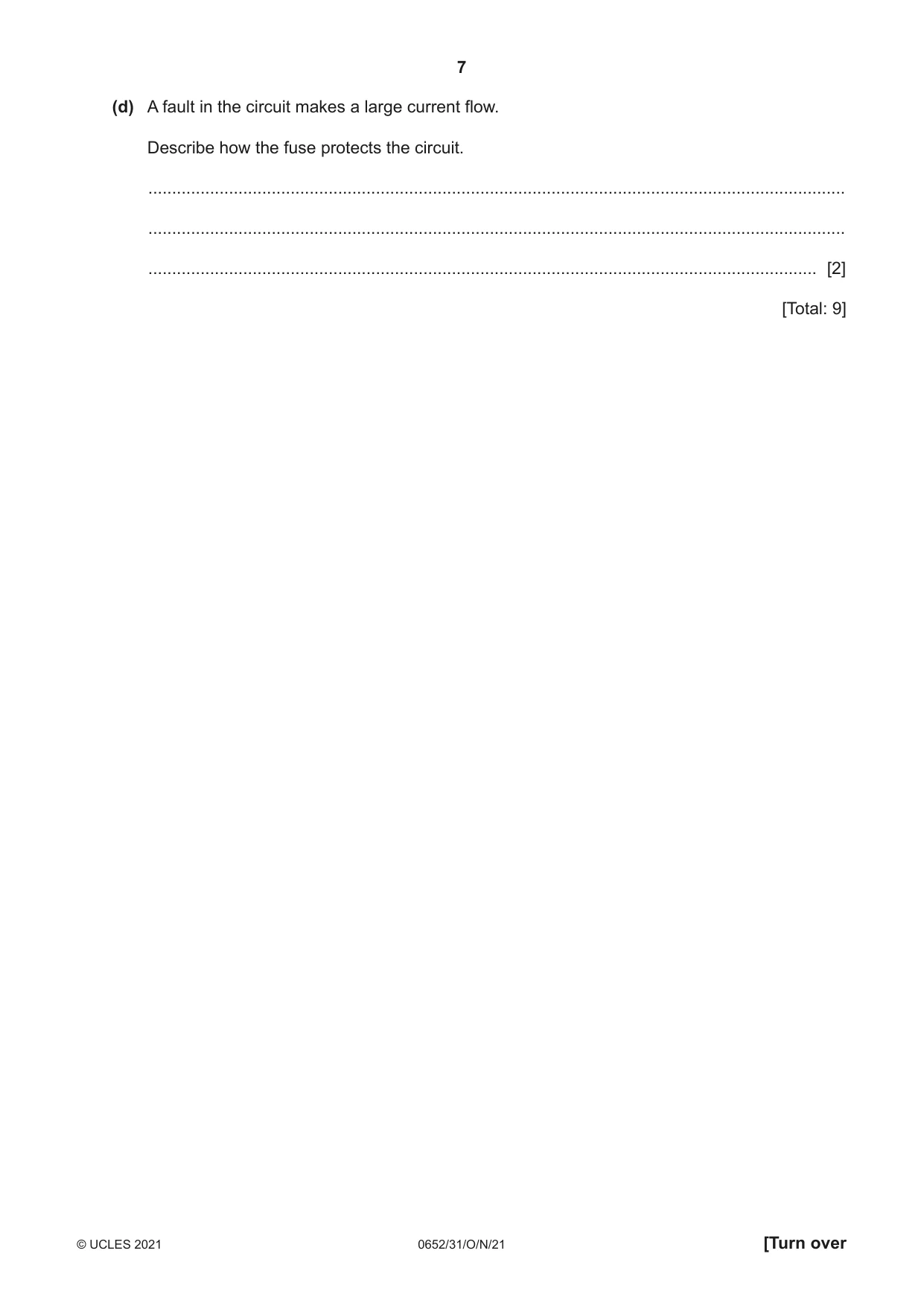 Cambridge IGCSE Physical Science 0652 2021 Oct/Nov Paper 3 · Variant 1 question paper, page 7 of 20