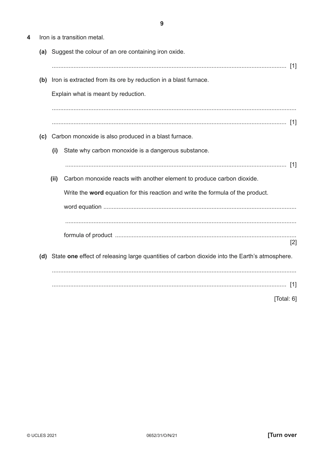 Cambridge IGCSE Physical Science 0652 2021 Oct/Nov Paper 3 · Variant 1 question paper, page 9 of 20