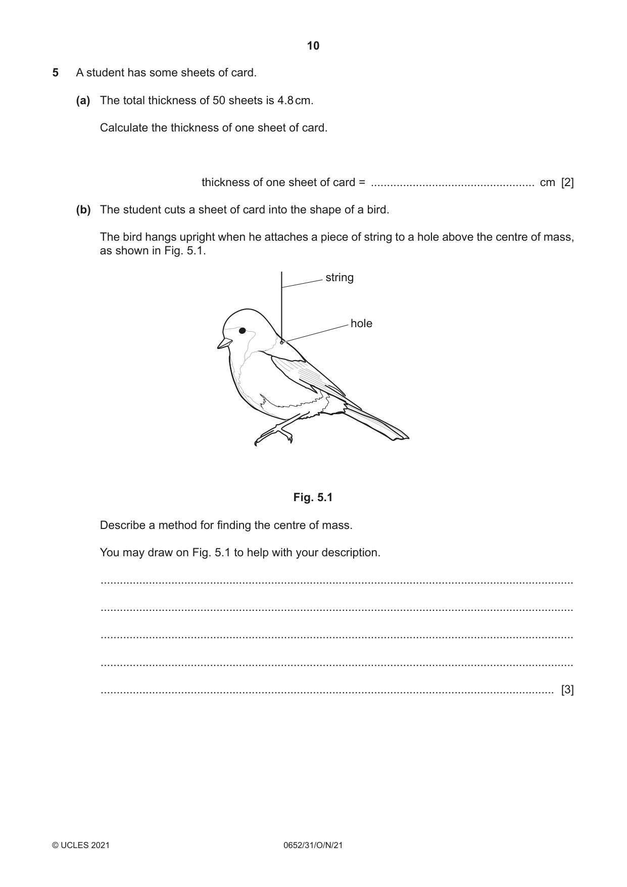 Cambridge IGCSE Physical Science 0652 2021 Oct/Nov Paper 3 · Variant 1 question paper, page 10 of 20