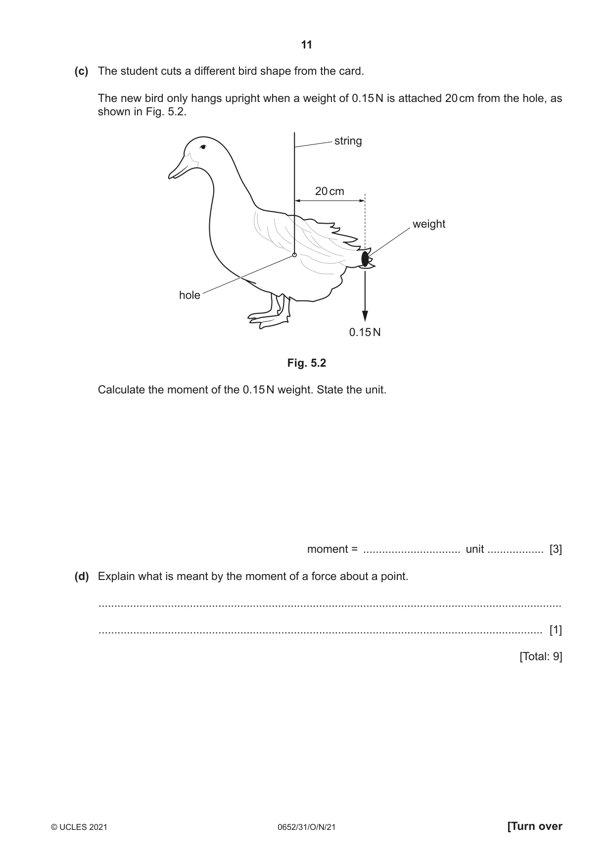 Cambridge IGCSE Physical Science 0652 2021 Oct/Nov Paper 3 · Variant 1 question paper, page 11 of 20