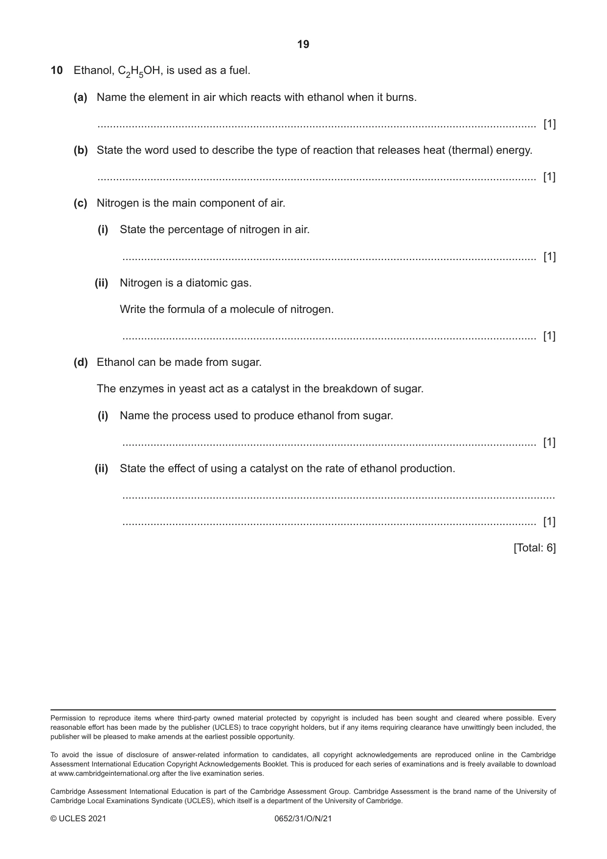 Cambridge IGCSE Physical Science 0652 2021 Oct/Nov Paper 3 · Variant 1 question paper, page 19 of 20