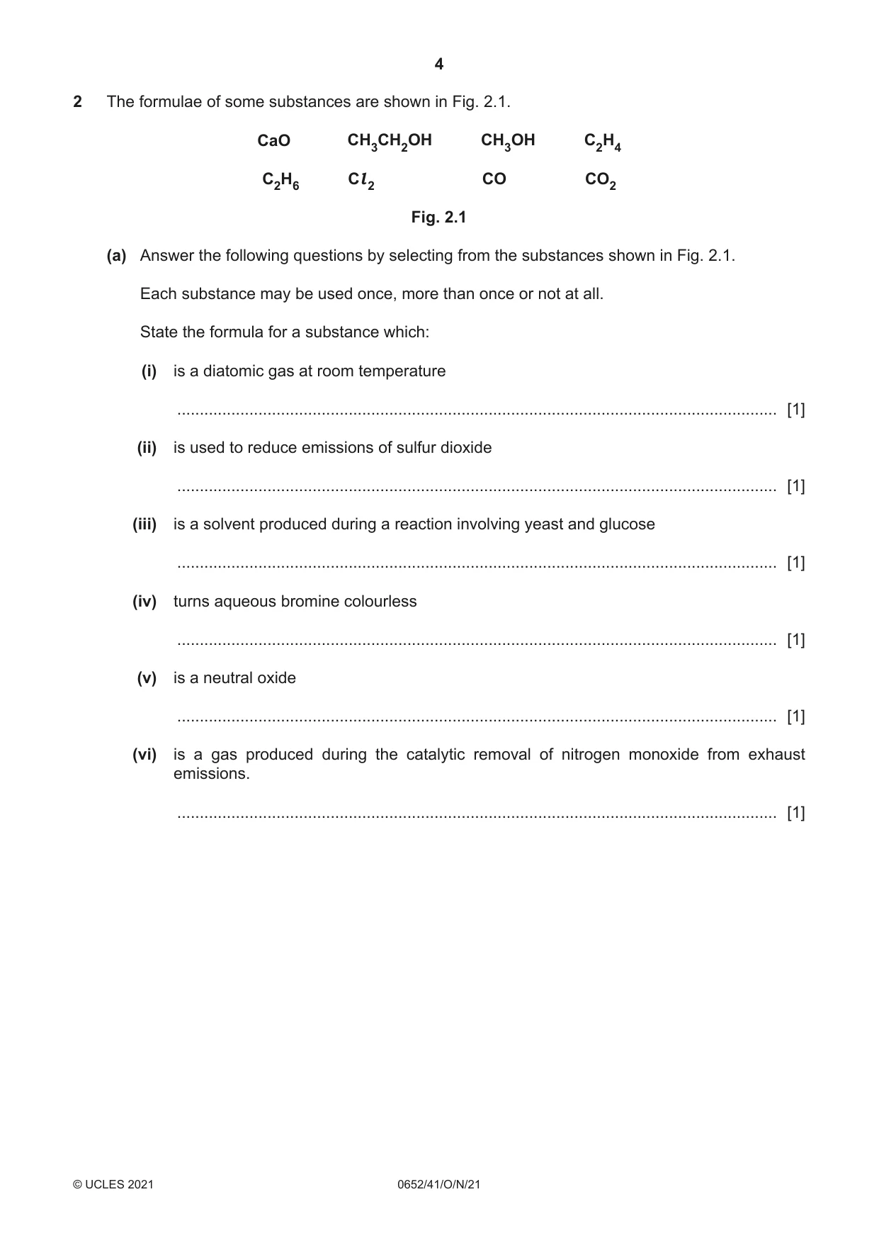 Cambridge IGCSE Physical Science 0652 2021 Oct/Nov Paper 4 · Variant 1 question paper, page 4 of 24