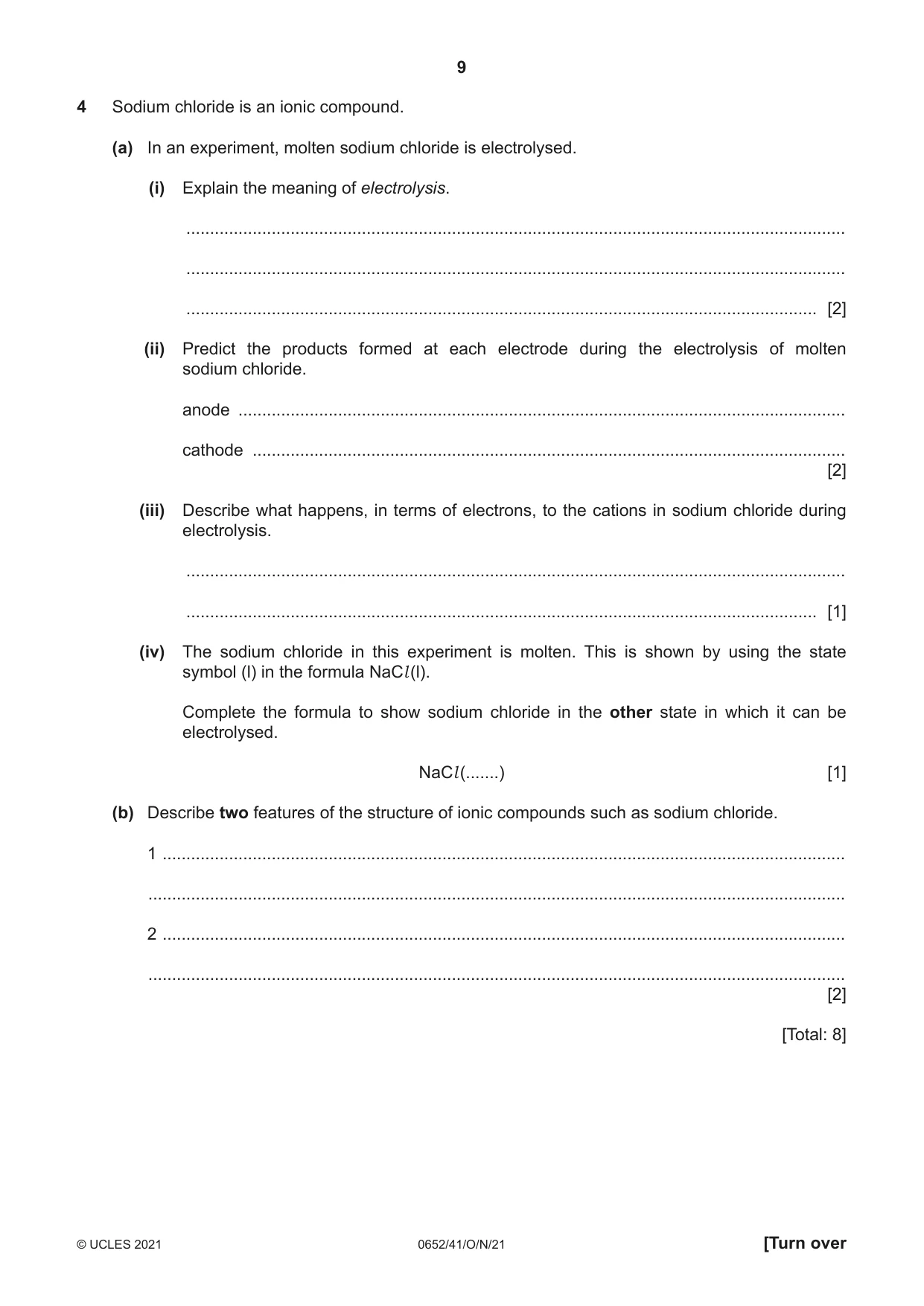 Cambridge IGCSE Physical Science 0652 2021 Oct/Nov Paper 4 · Variant 1 question paper, page 9 of 24