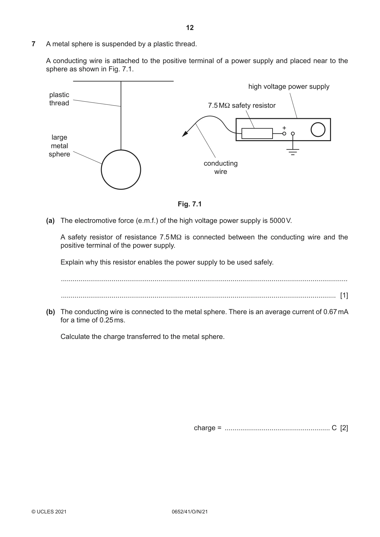 Cambridge IGCSE Physical Science 0652 2021 Oct/Nov Paper 4 · Variant 1 question paper, page 12 of 24