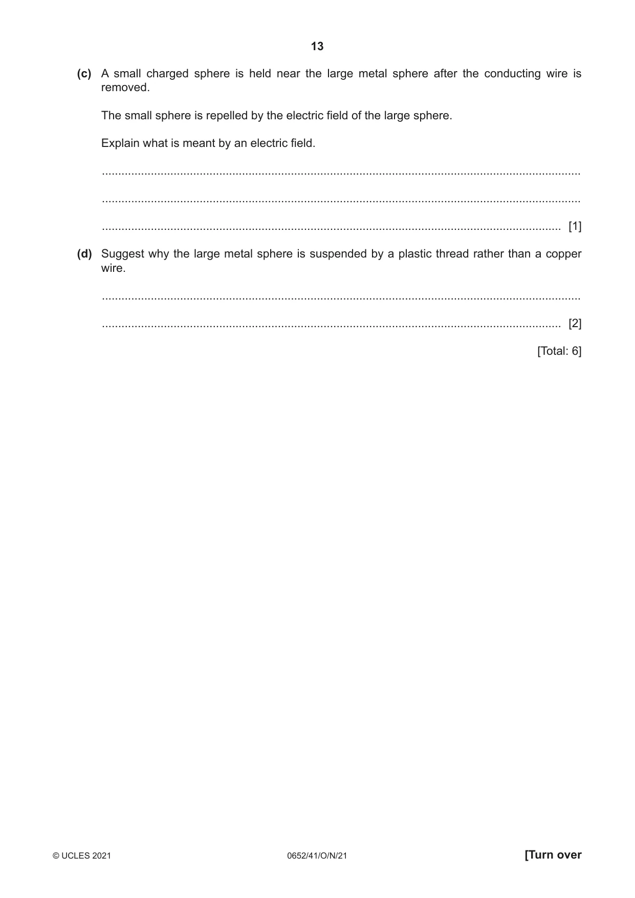 Cambridge IGCSE Physical Science 0652 2021 Oct/Nov Paper 4 · Variant 1 question paper, page 13 of 24