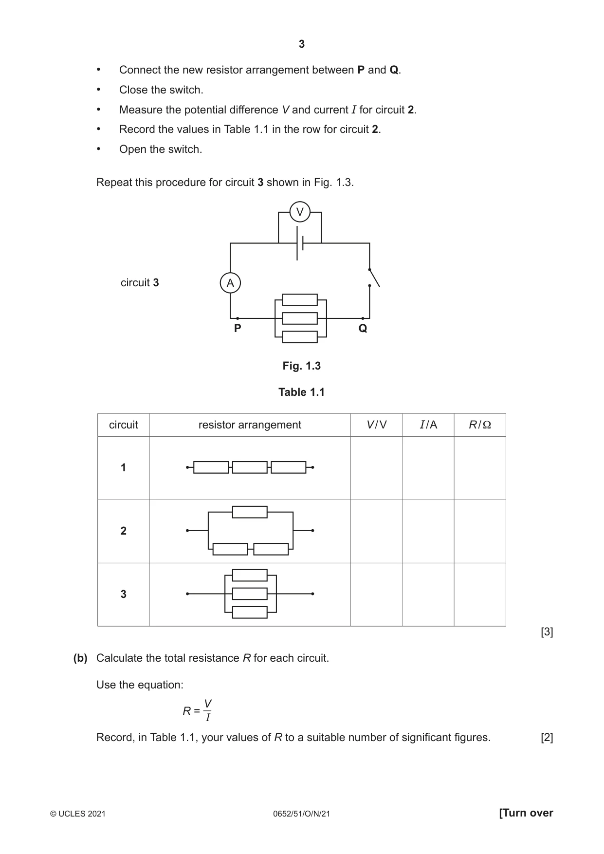 Cambridge IGCSE Physical Science 0652 2021 Oct/Nov Paper 5 · Variant 1 question paper, page 3 of 20