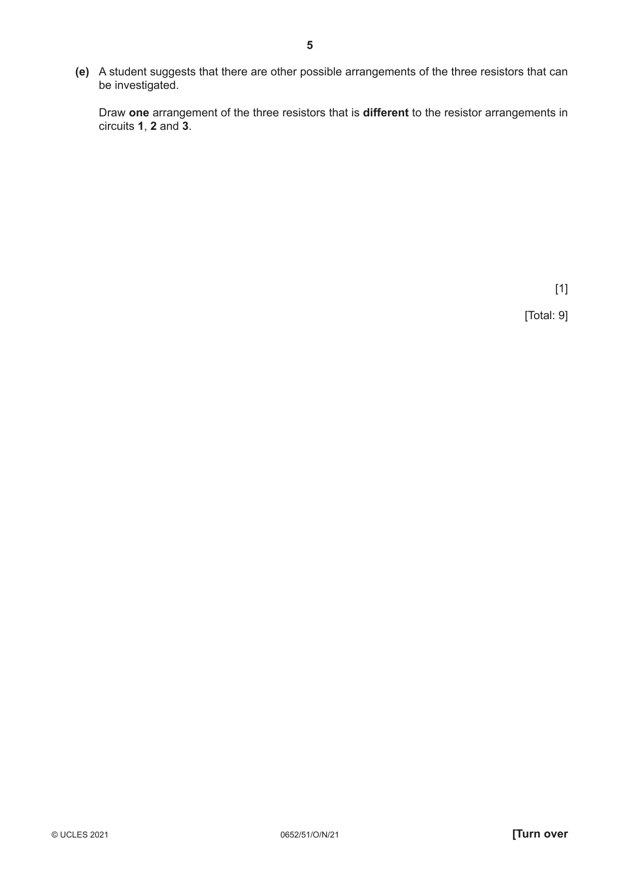 Cambridge IGCSE Physical Science 0652 2021 Oct/Nov Paper 5 · Variant 1 question paper, page 5 of 20