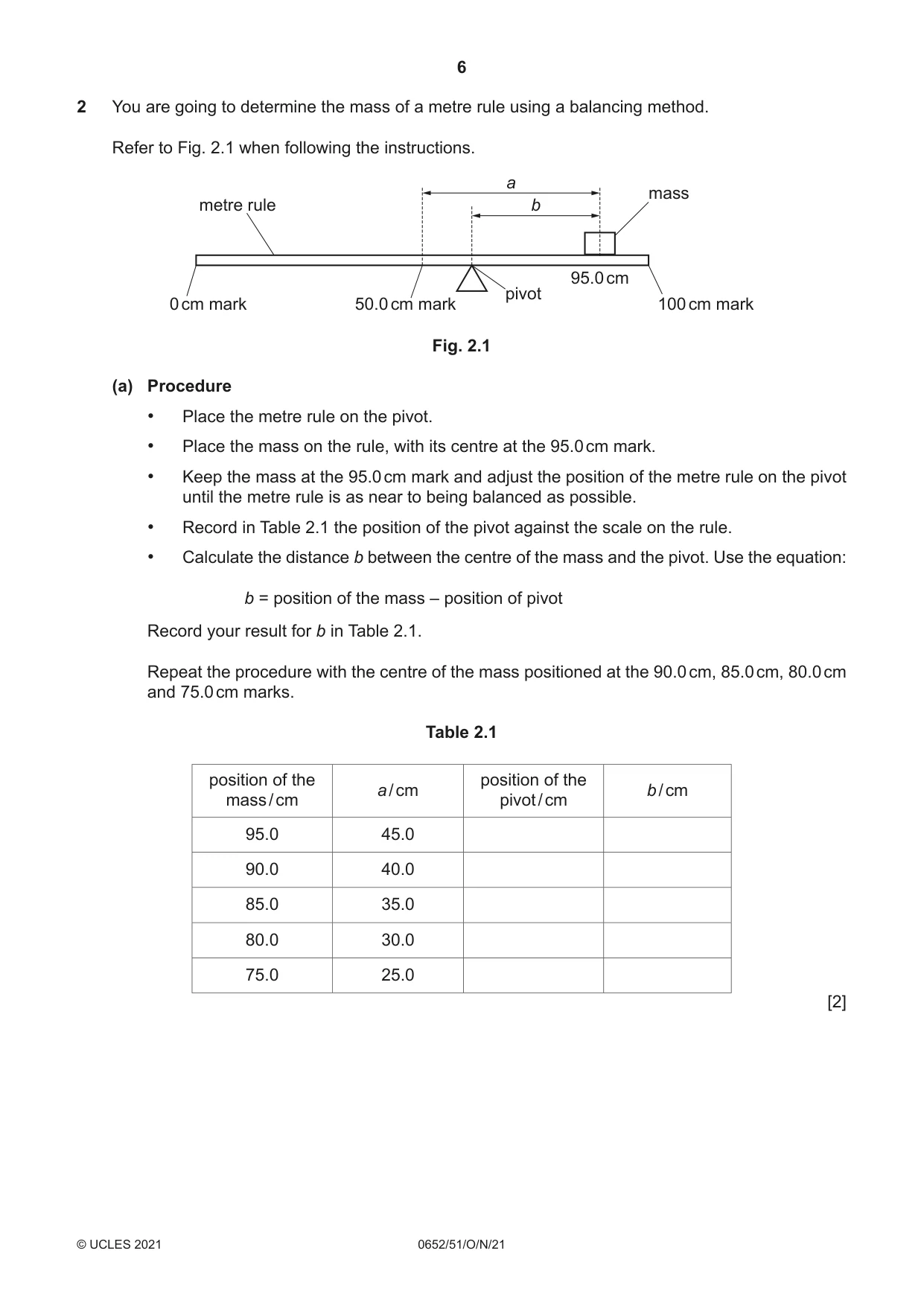 Cambridge IGCSE Physical Science 0652 2021 Oct/Nov Paper 5 · Variant 1 question paper, page 6 of 20