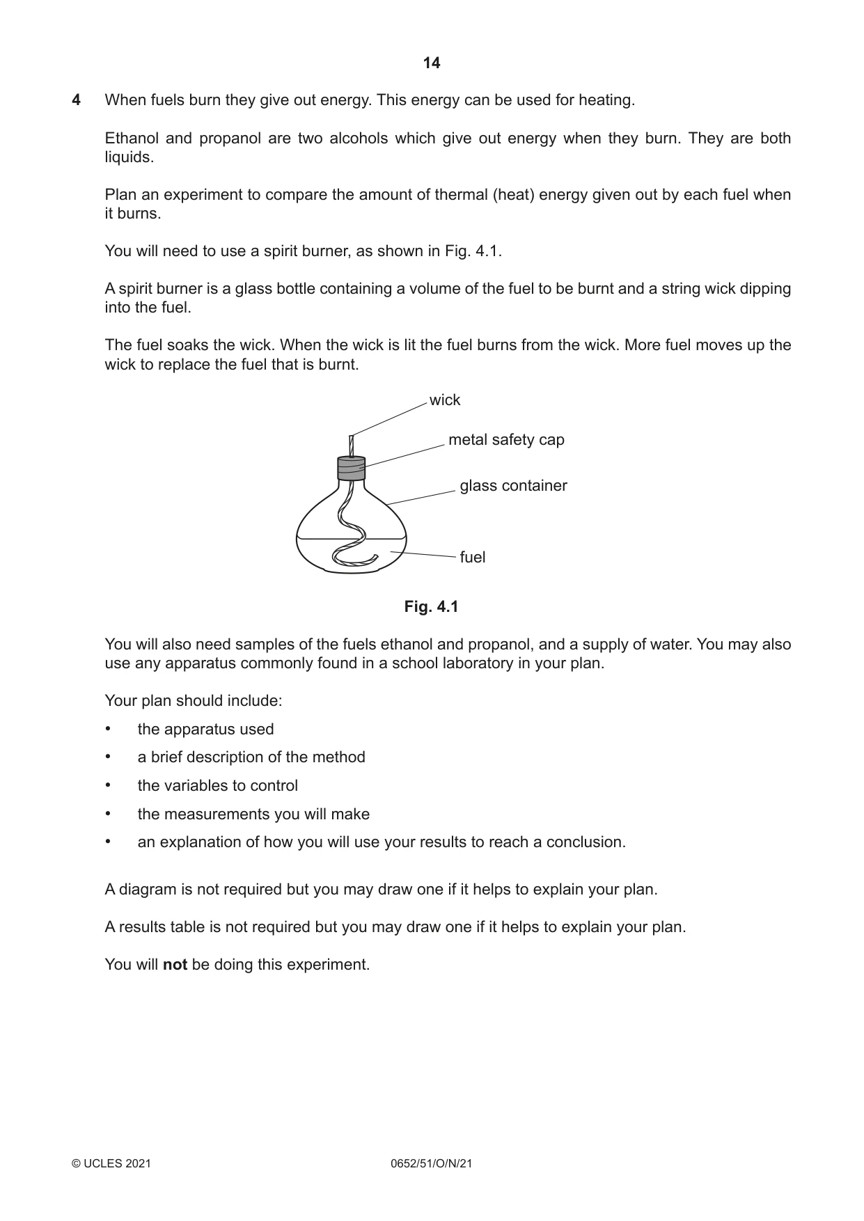 Cambridge IGCSE Physical Science 0652 2021 Oct/Nov Paper 5 · Variant 1 question paper, page 14 of 20