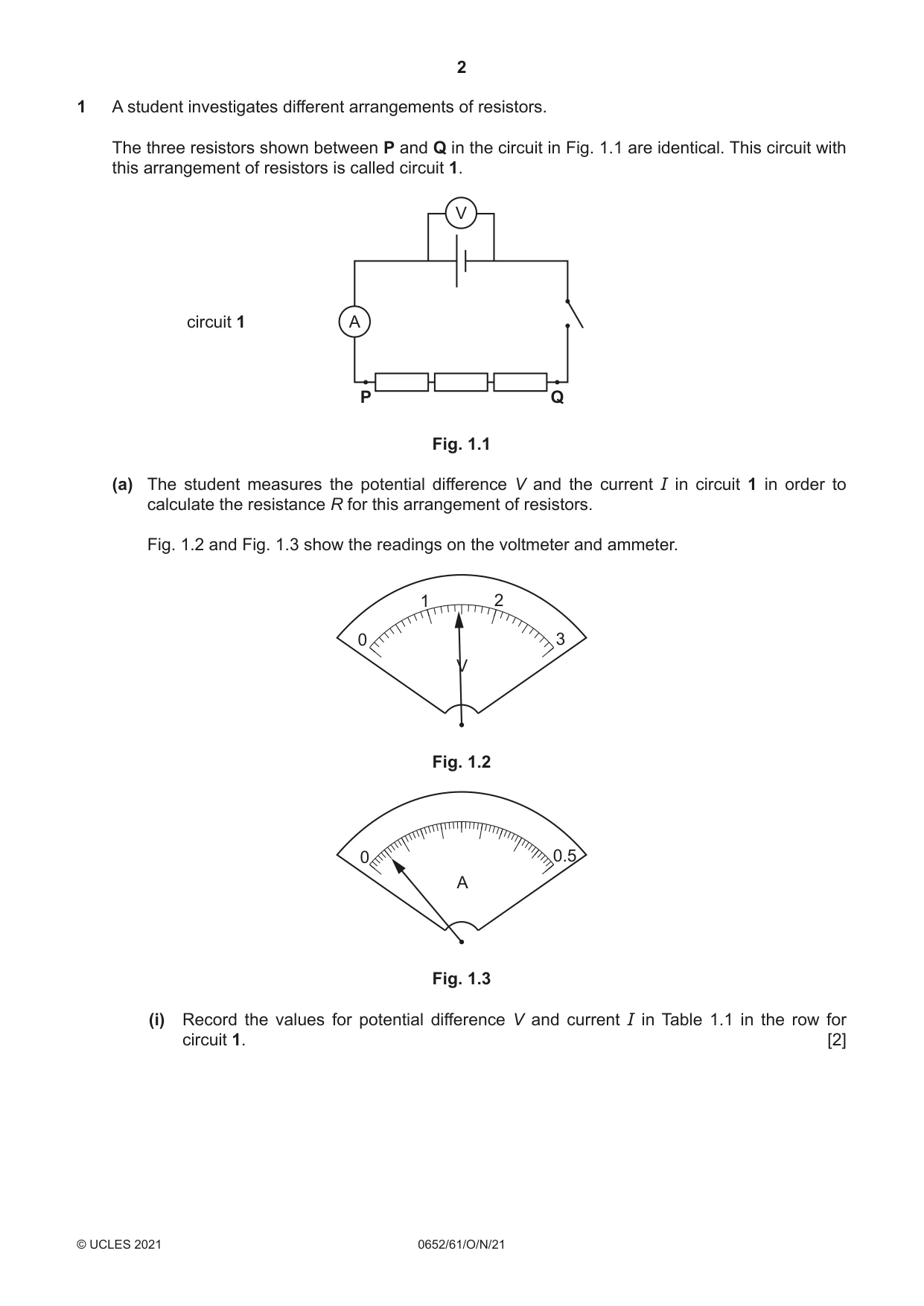 Cambridge IGCSE Physical Science 0652 2021 Oct/Nov Paper 6 · Variant 1 question paper, page 2 of 16